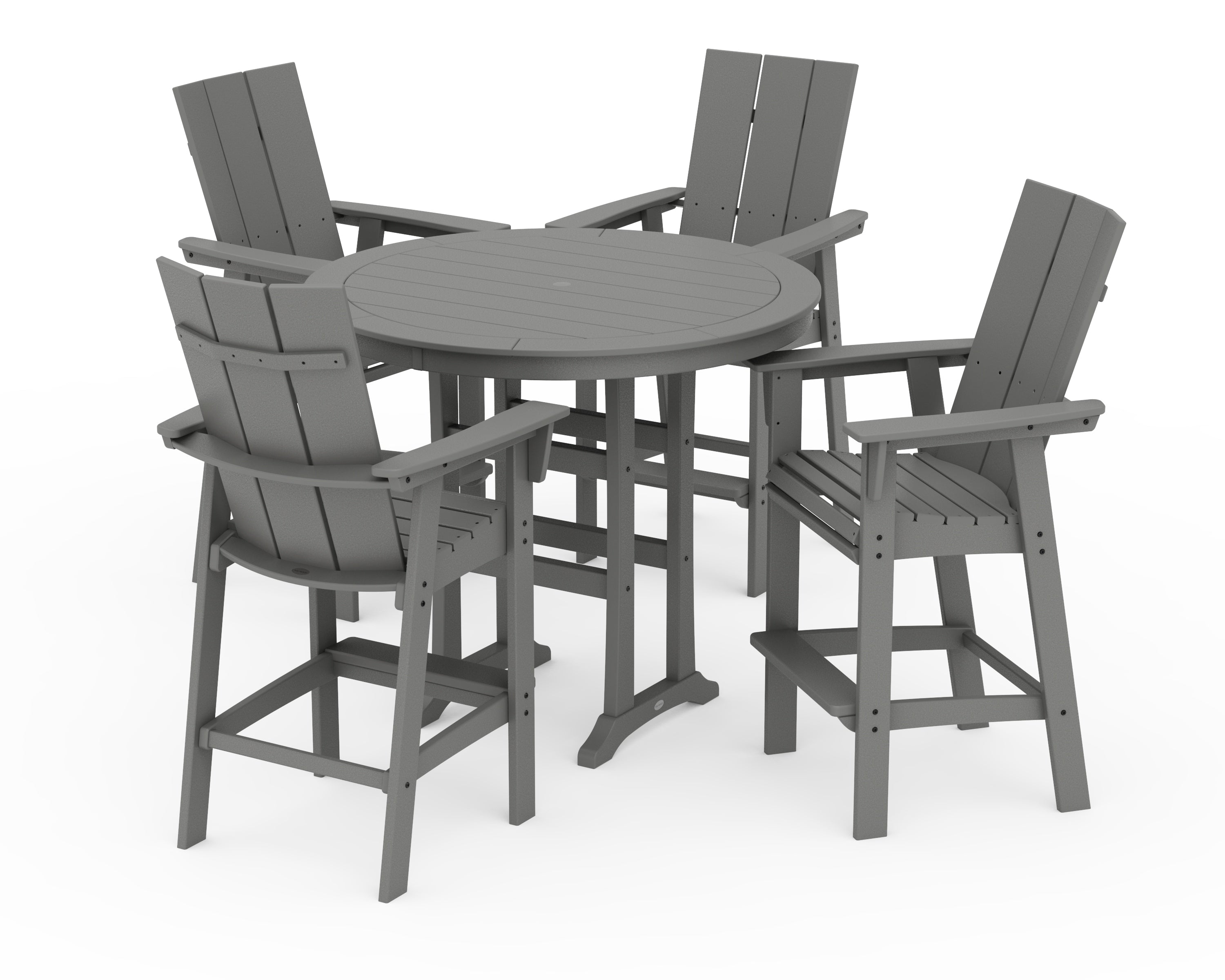 POLYWOOD® Modern Curveback Adirondack 5-Piece Nautical Trestle Bar Set in Slate Grey