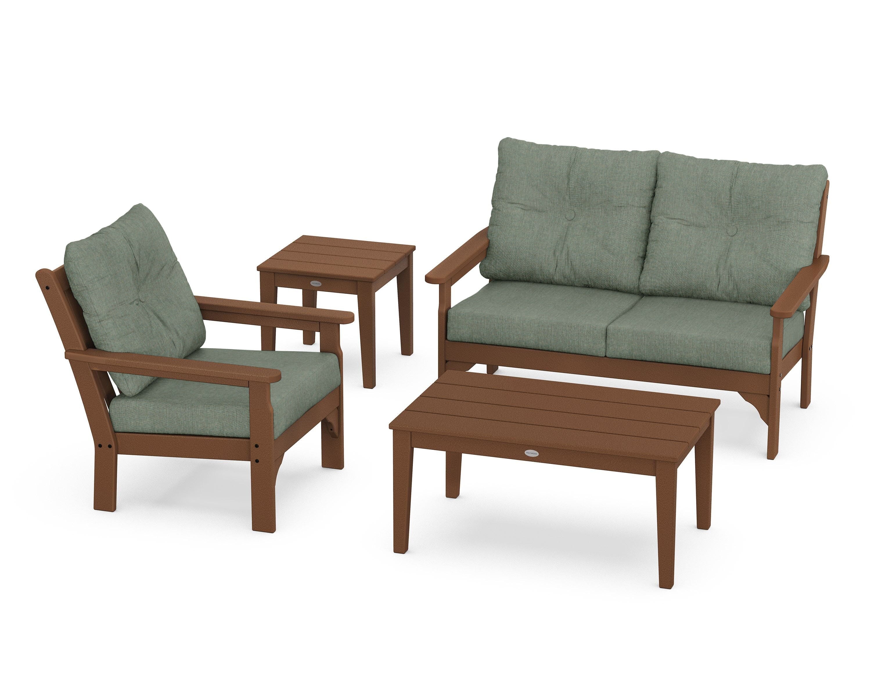 POLYWOOD® Vineyard 4-Piece Deep Seating Set in Teak / Cast Sage