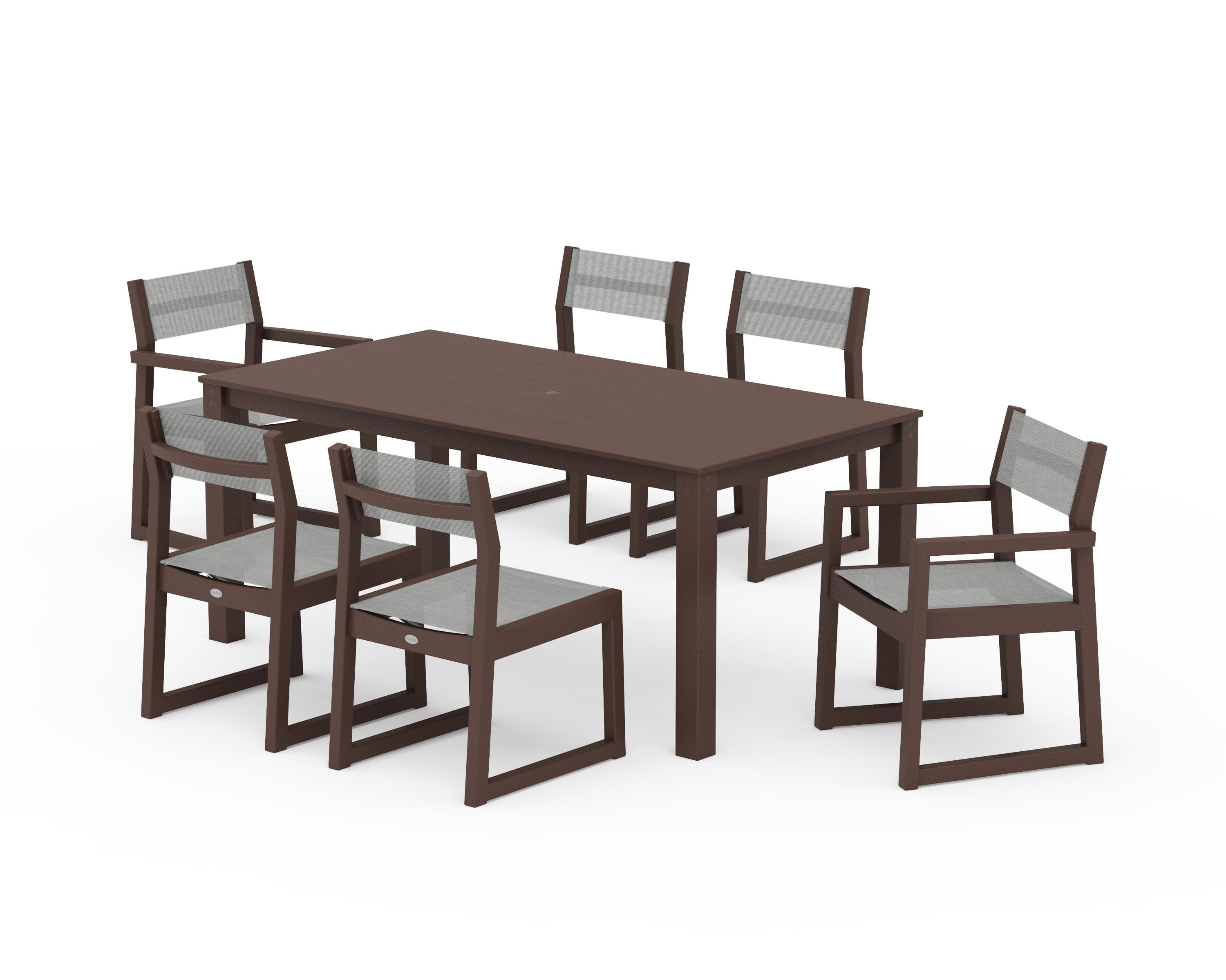 POLYWOOD® EDGE Sling 7-Piece Parsons Dining Set in Mahogany / Metallic Sling