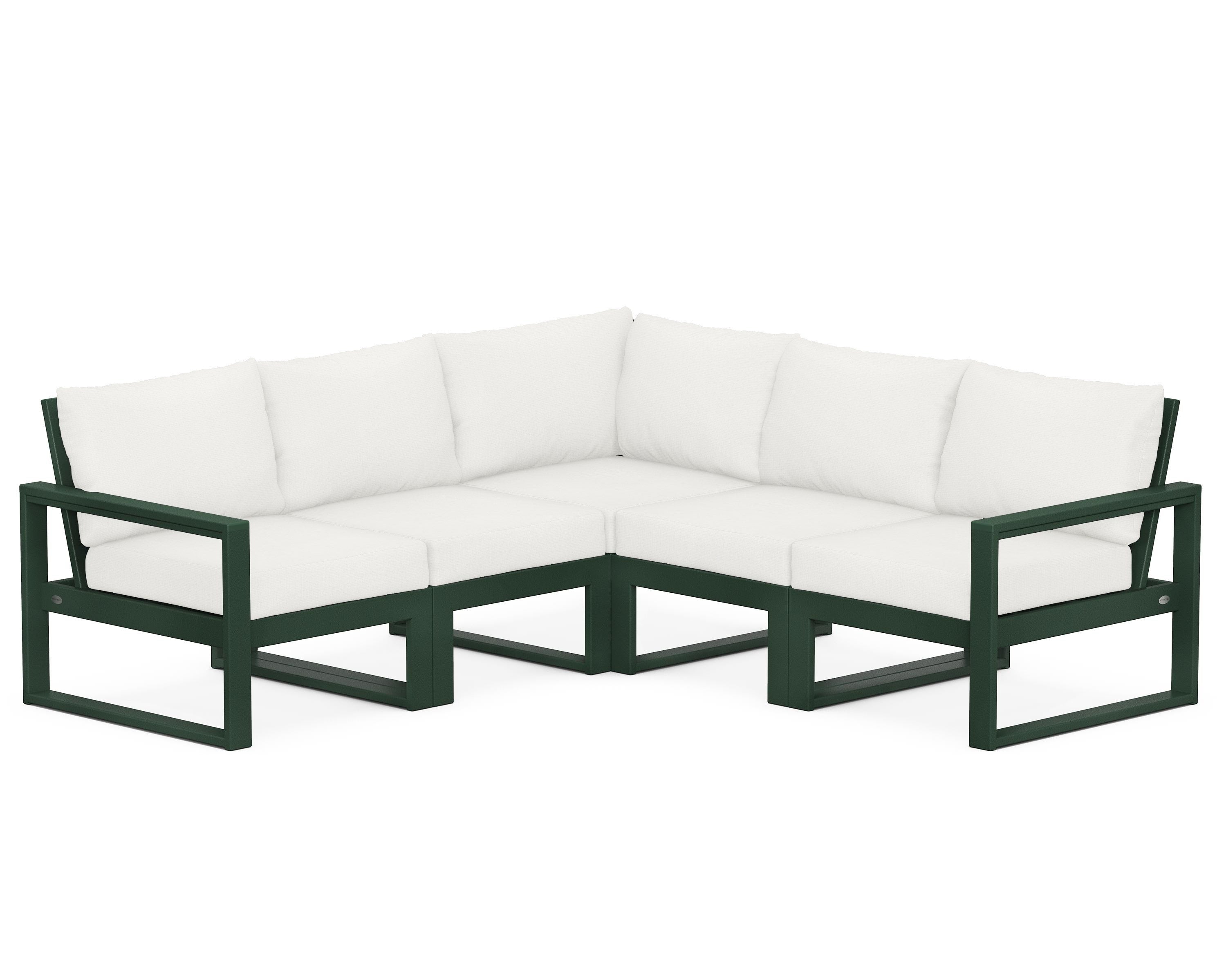 POLYWOOD® EDGE 5-Piece Modular Deep Seating Set in Green / Natural Linen