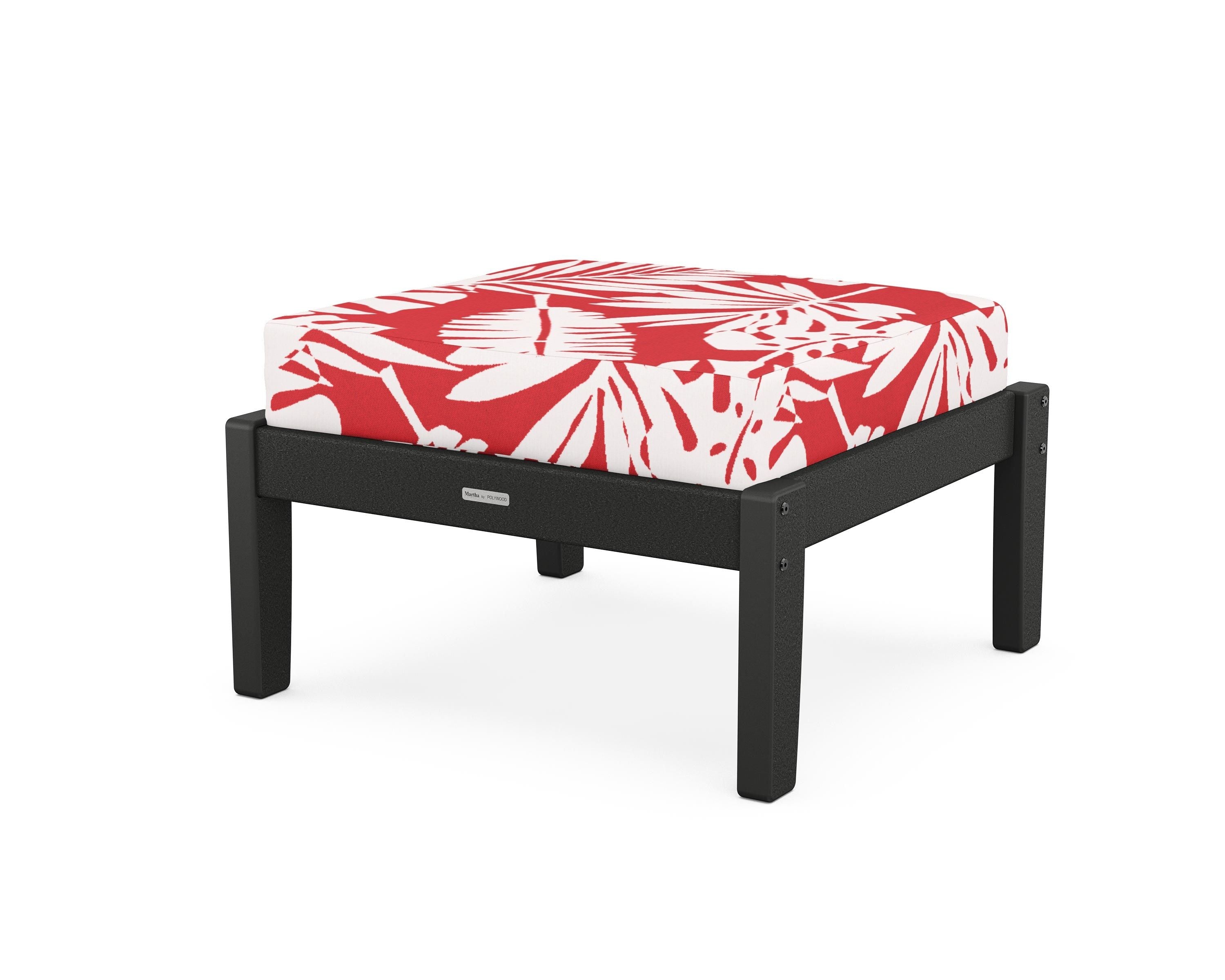 Martha Stewart by POLYWOOD® Chinoiserie Deep Seating Ottoman in Black / Leaf Crimson