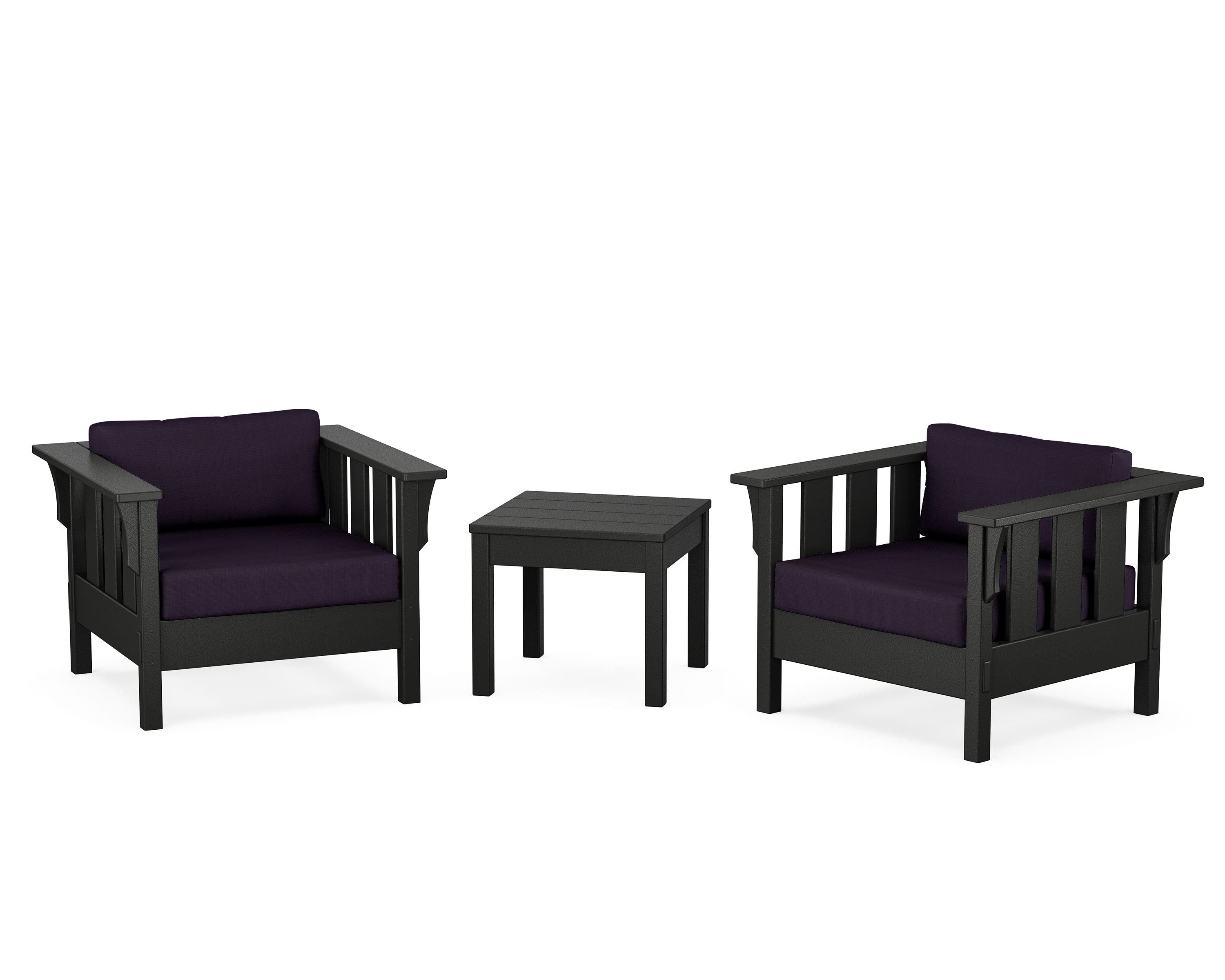 Martha Stewart by POLYWOOD® Acadia 3-Piece Deep Seating Set in Black / Navy Linen