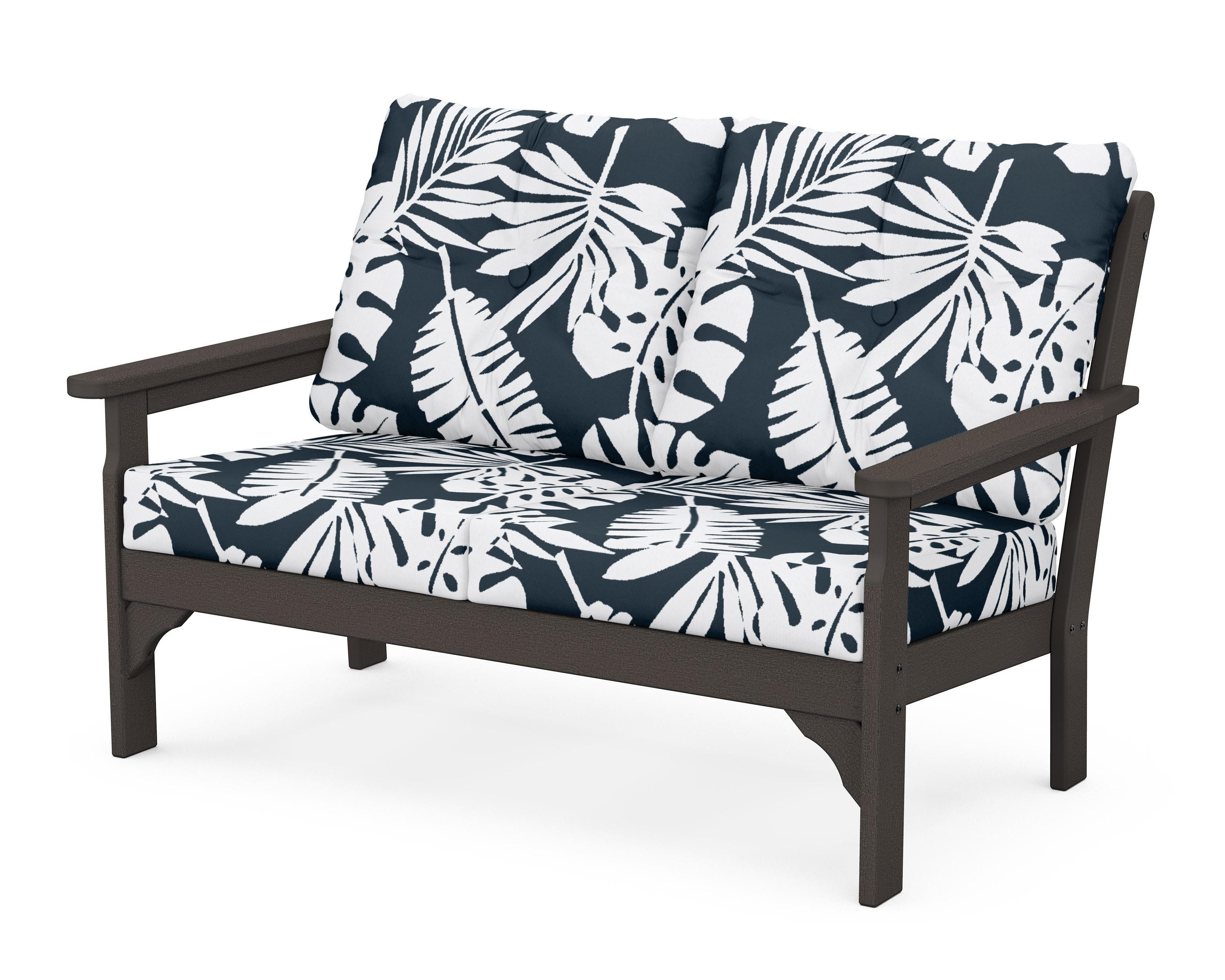POLYWOOD® Vineyard Deep Seating Loveseat in Vintage Coffee / Leaf Marine Indigo