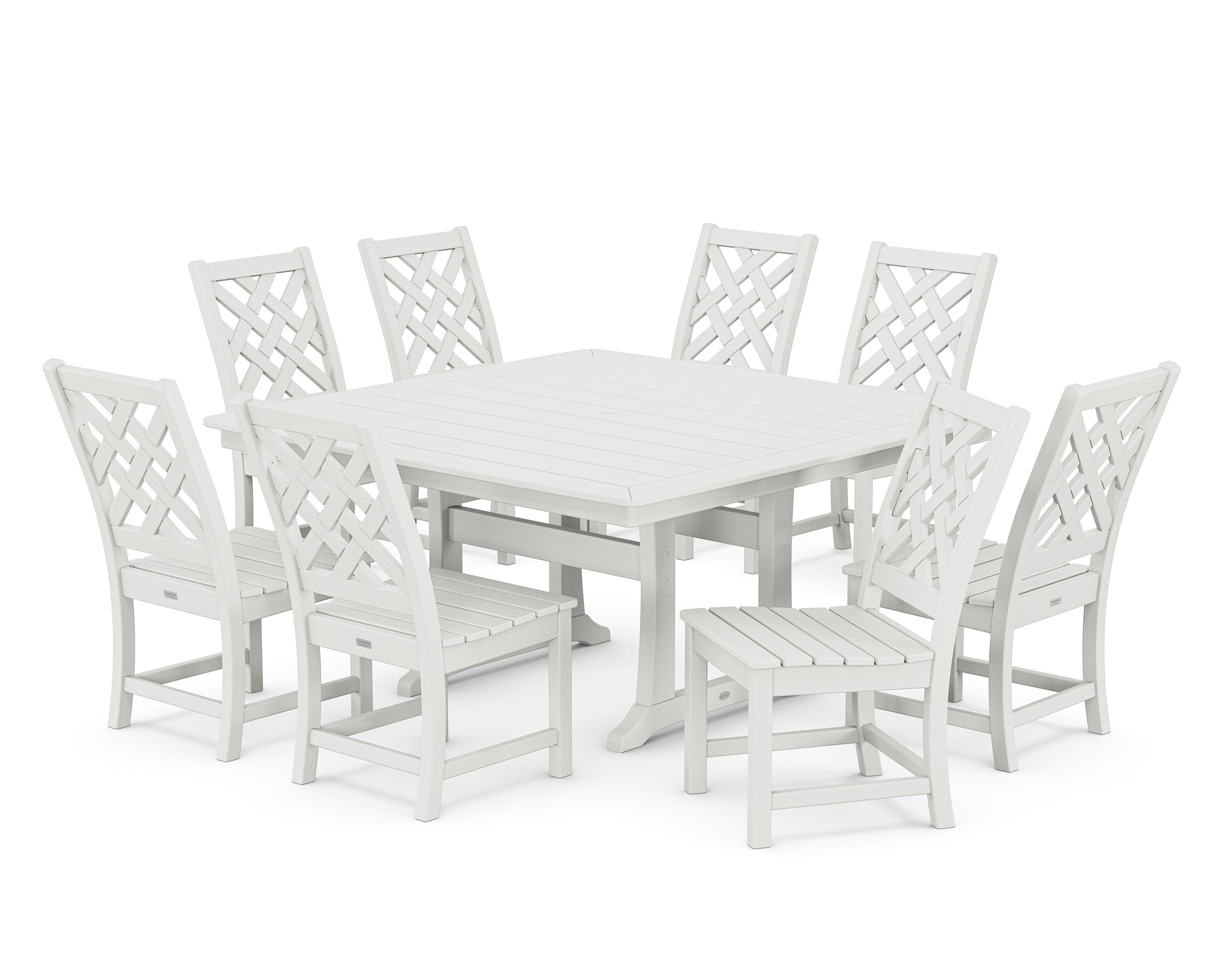 Country Living Wovendale Side Chair 9-Piece Square Dining Set with Trestle Legs in White