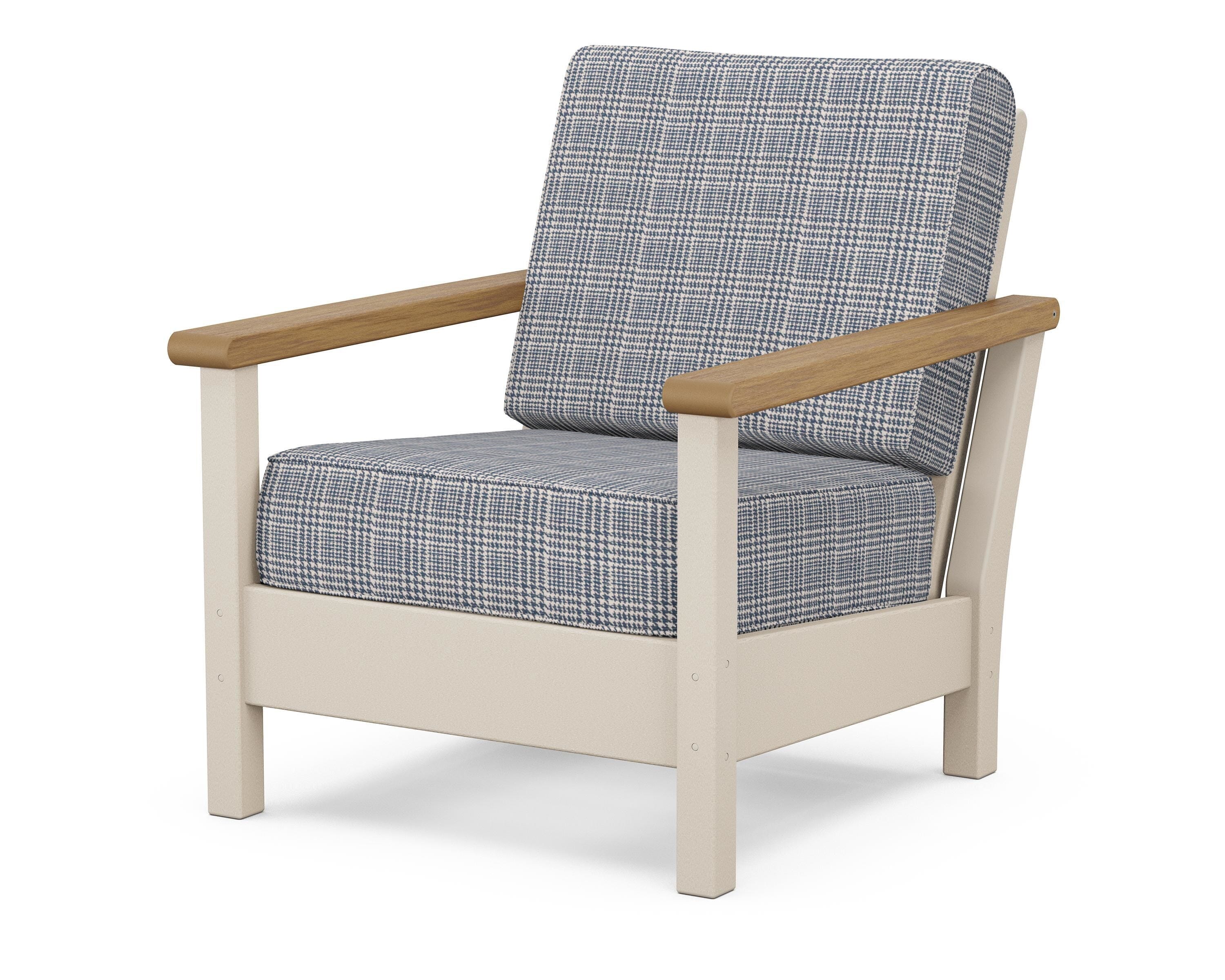 POLYWOOD® Harbour Deep Seating Chair in Sand / Natural / Houndstooth Sky Blue