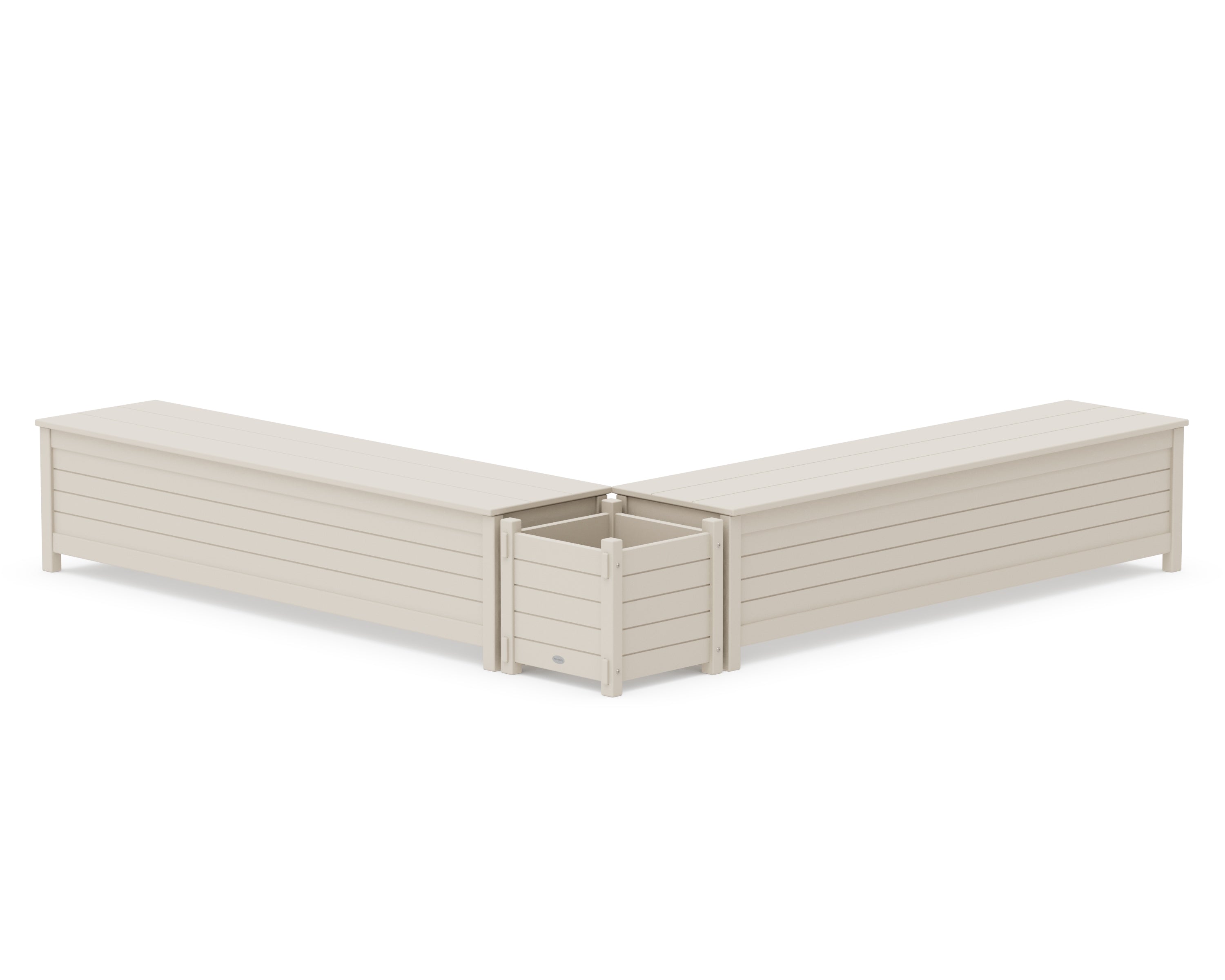 POLYWOOD® 72" Nautical L- Shaped Planter Storage Bench Set in Sand