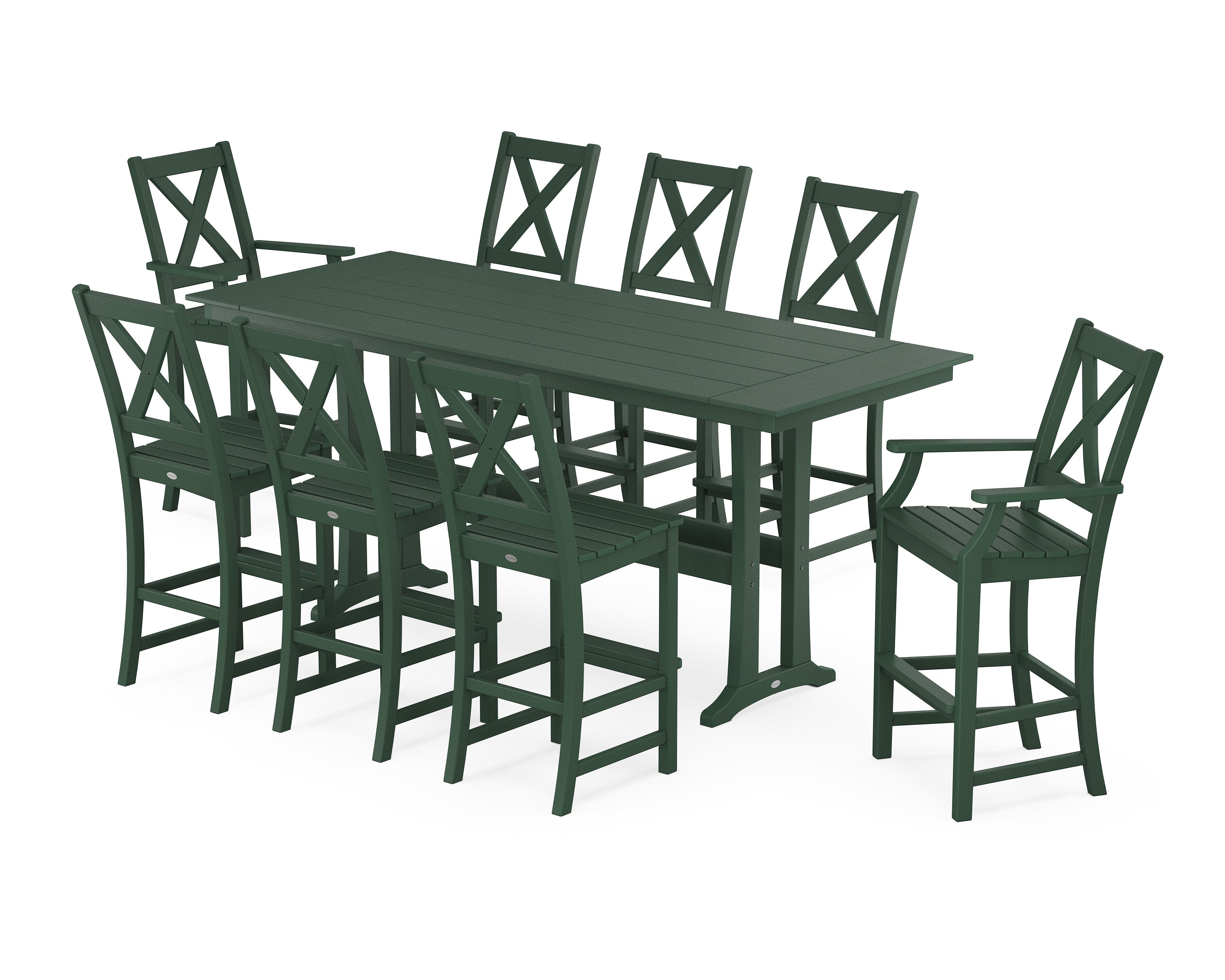 POLYWOOD® Braxton 9-Piece Farmhouse Bar Set with Trestle Legs in Green