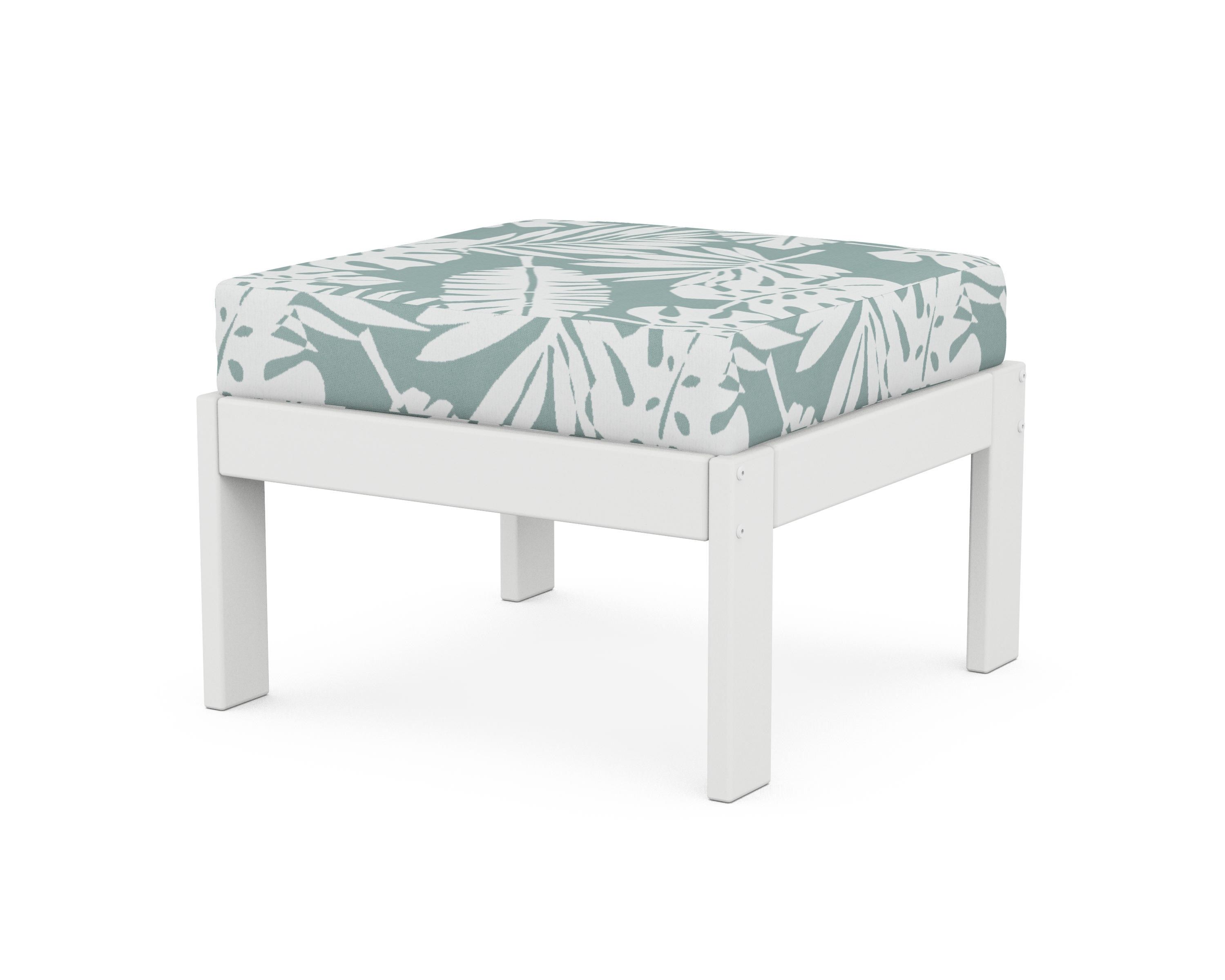 POLYWOOD® Vineyard Modular Ottoman in White / Leaf Glacier Spa