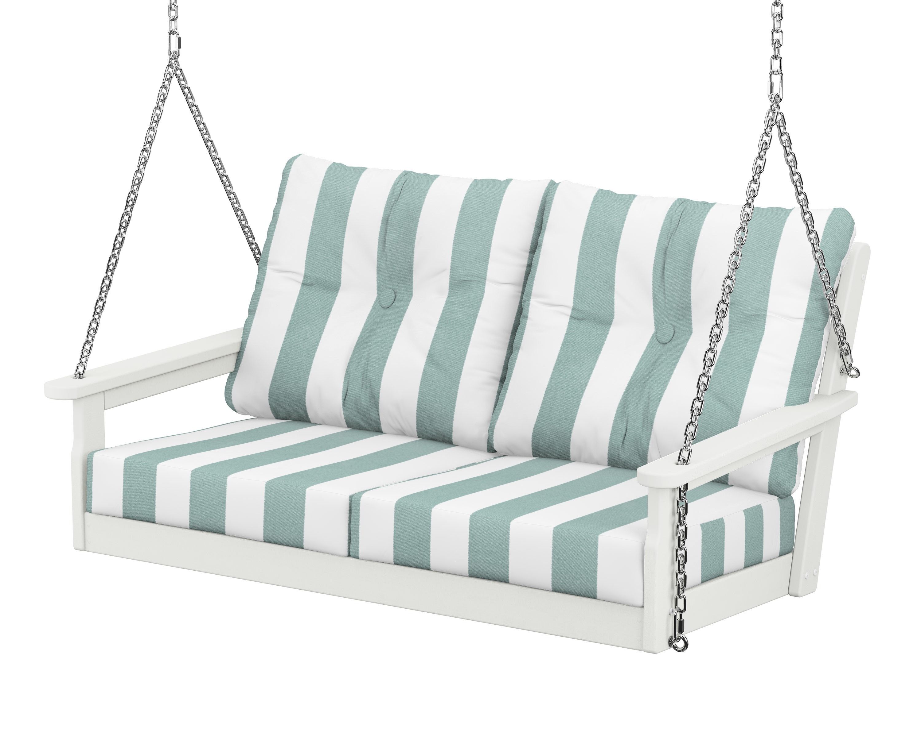 POLYWOOD® Vineyard Deep Seating Swing in Vintage White / Cabana Stripe Glacier Spa