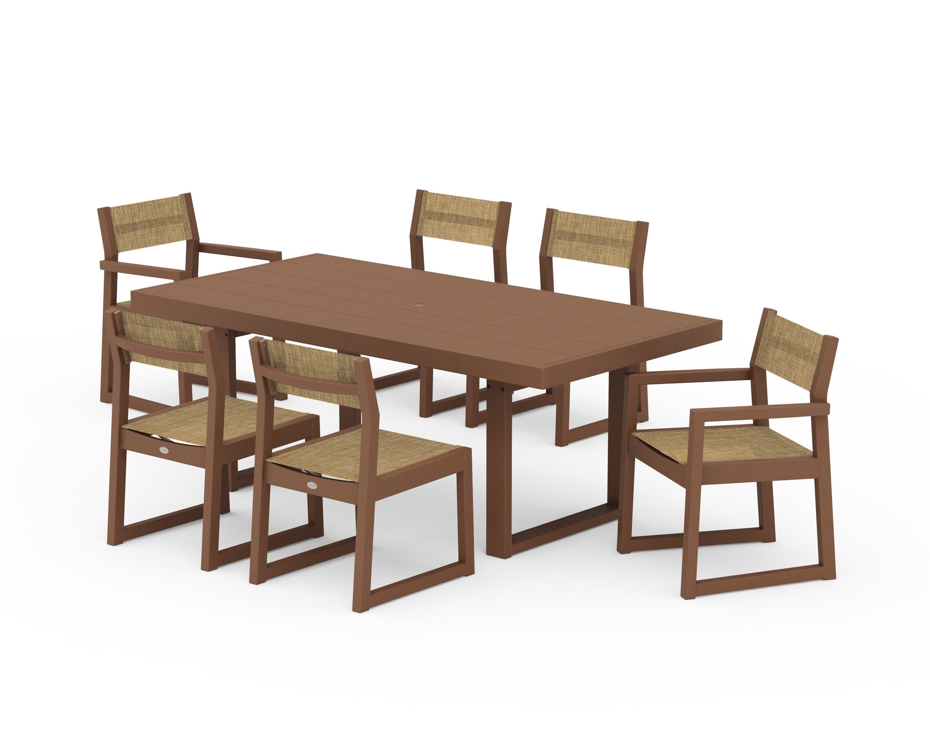 POLYWOOD® EDGE Sling 7-Piece Dining Set in Teak / Burlap Sling
