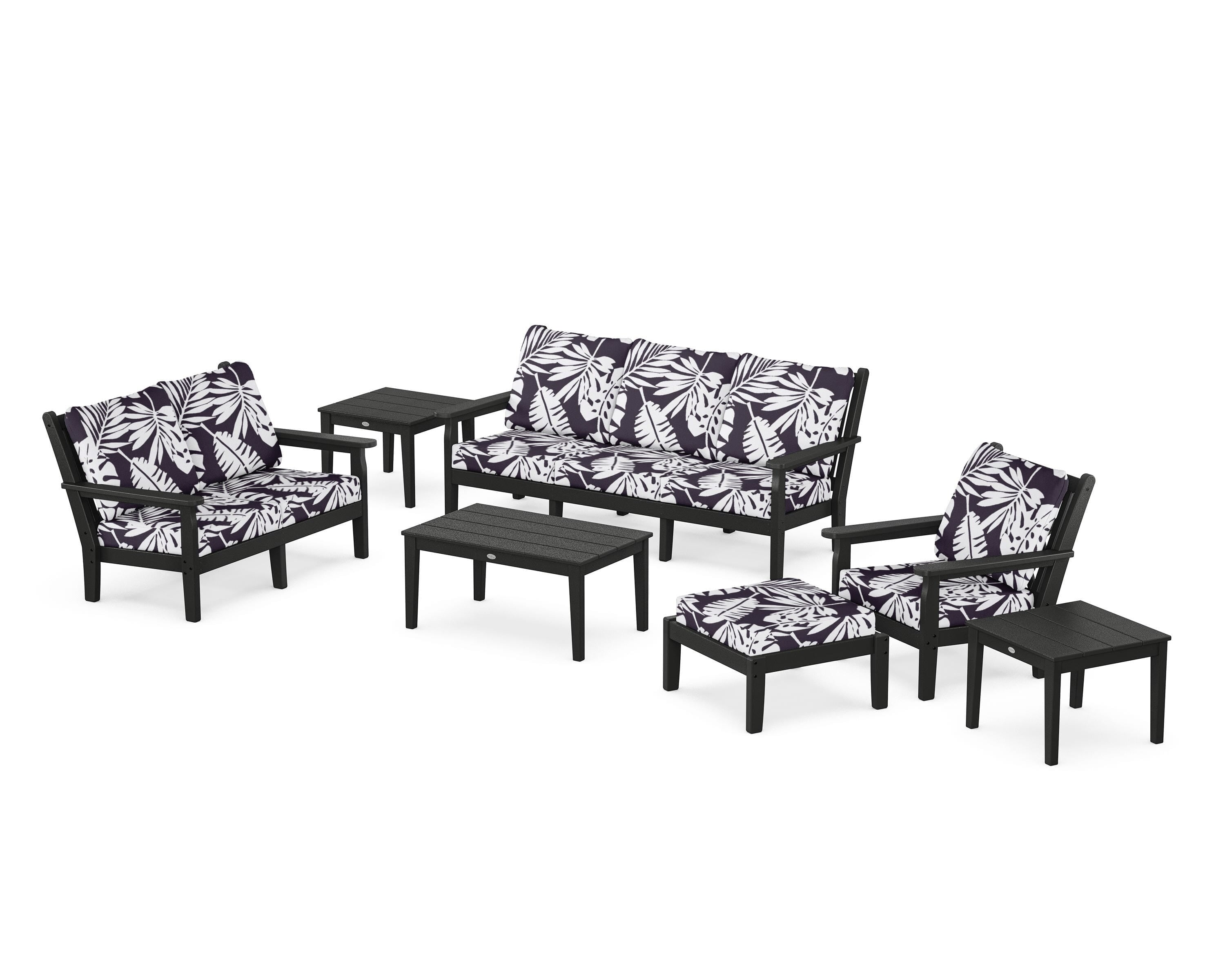POLYWOOD® Chippendale 7-Piece Deep Seating Set in Black / Leaf Navy