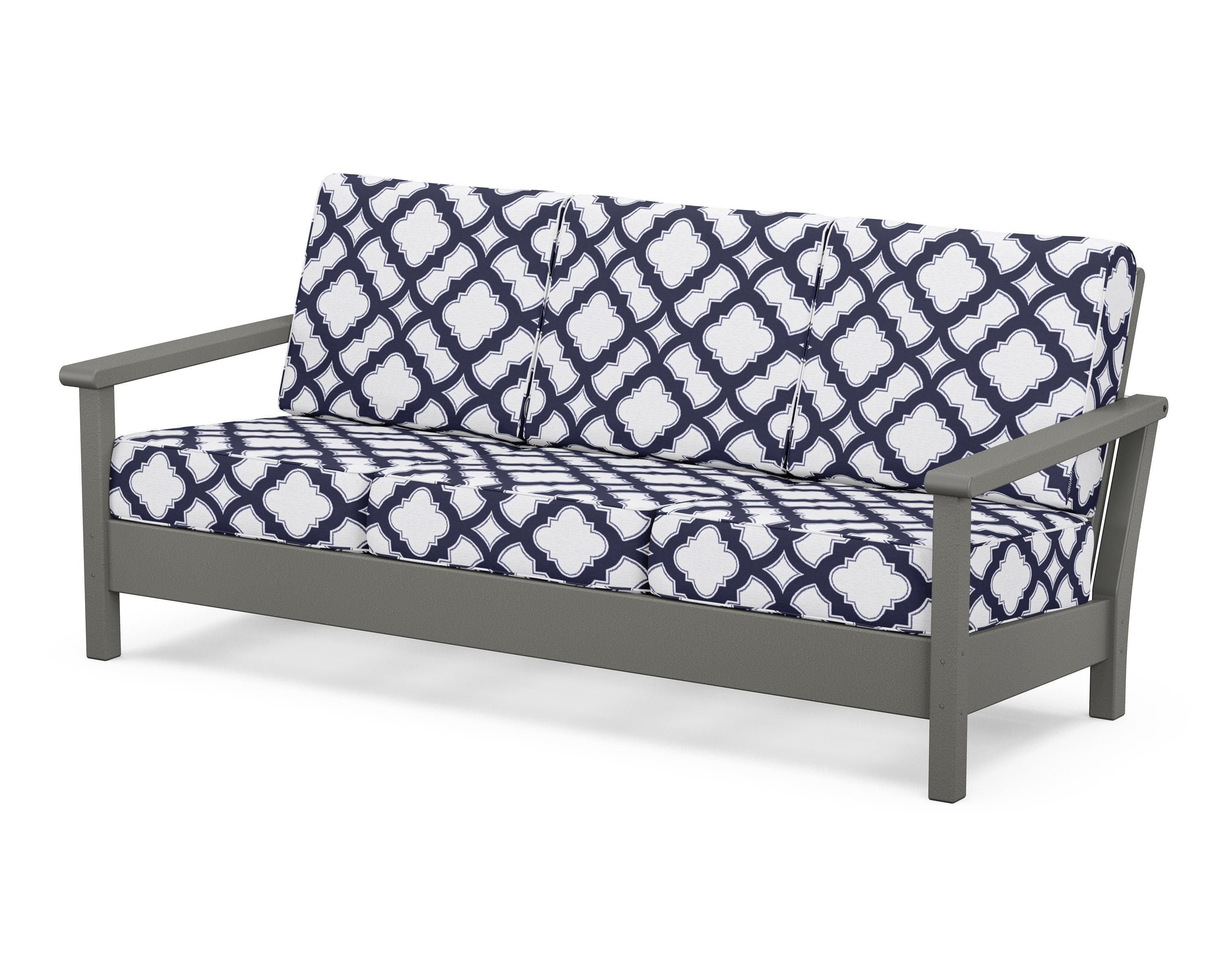 POLYWOOD® Harbour Deep Seating Sofa in Slate Grey / Trellis Navy