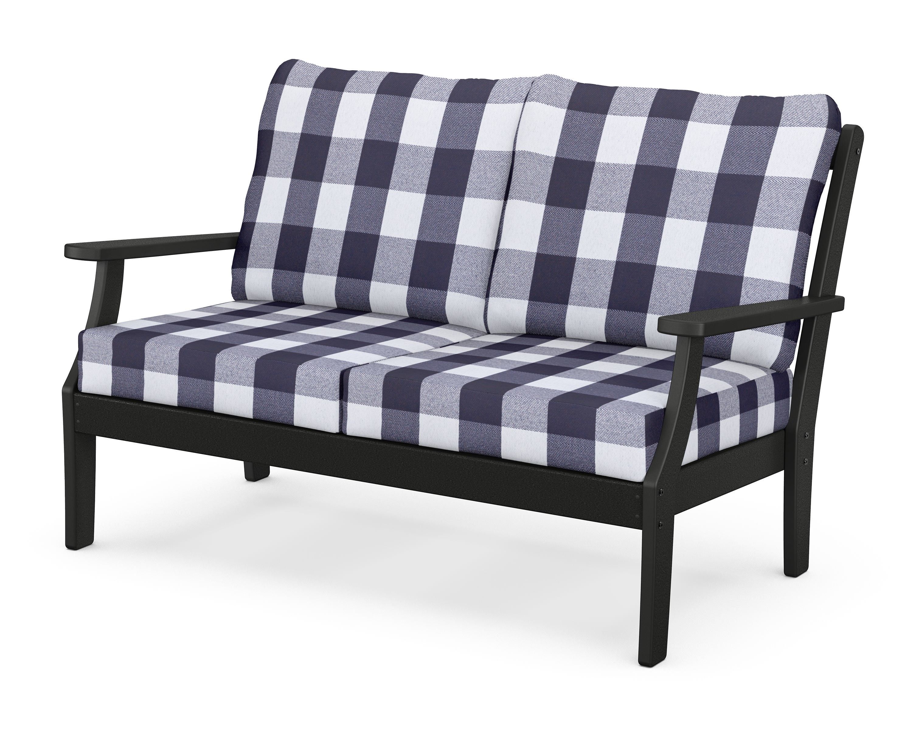 POLYWOOD® Braxton Deep Seating Loveseat in Black / Buffalo Plaid Navy