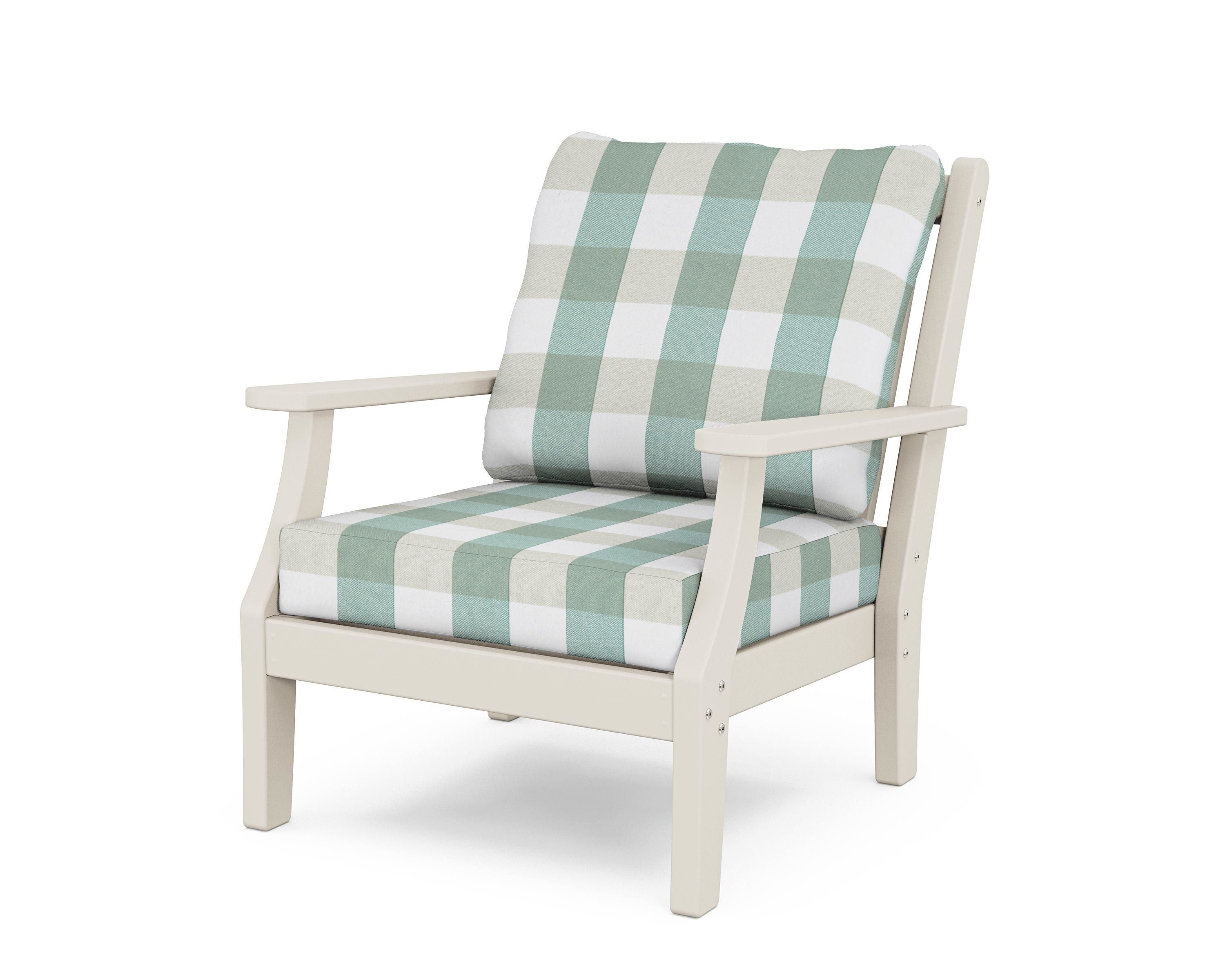 Country Living Wovendale Deep Seating Chair in Sand / Buffalo Plaid Glacier Spa