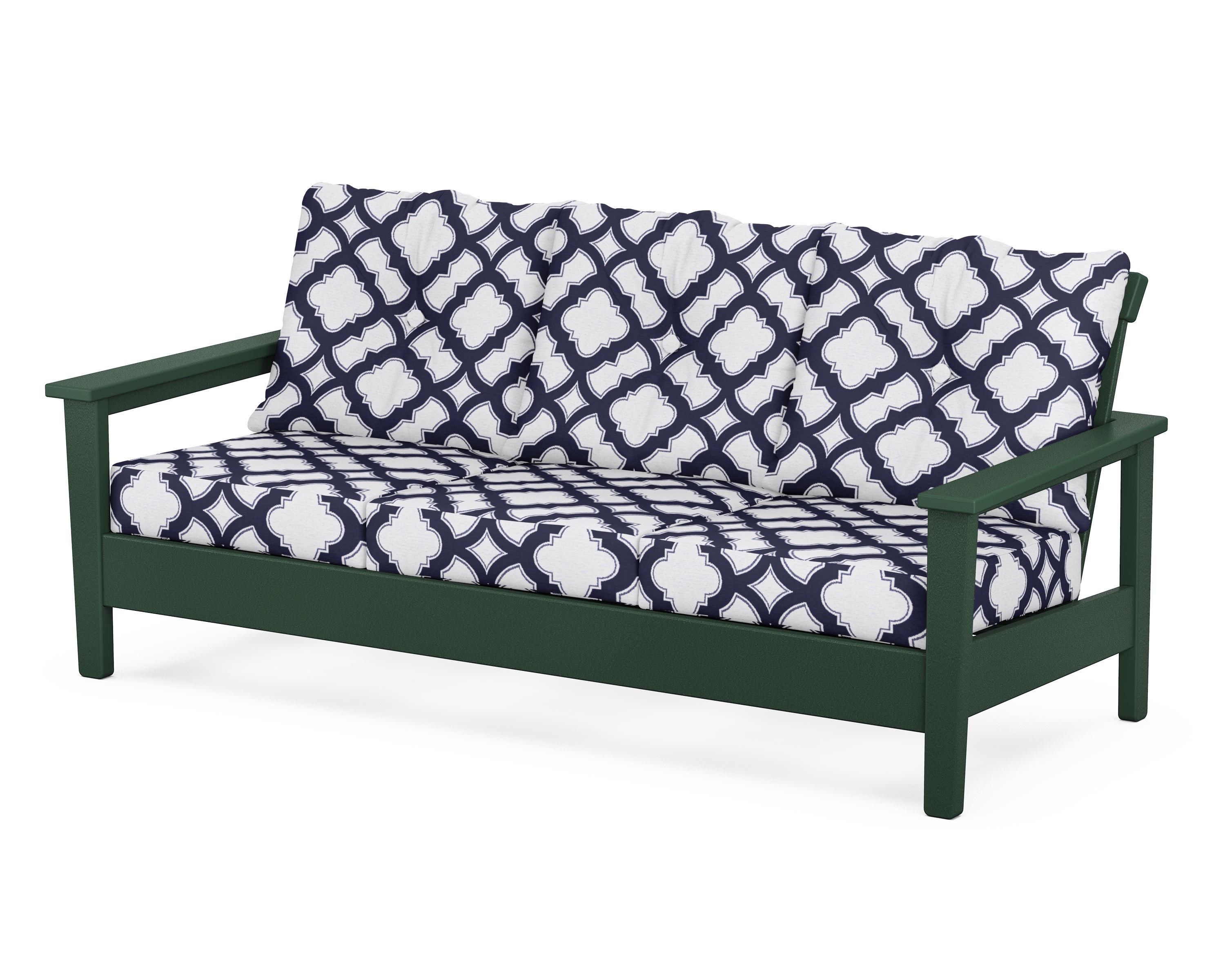 POLYWOOD® Prescott Deep Seating Sofa in Green / Trellis Navy