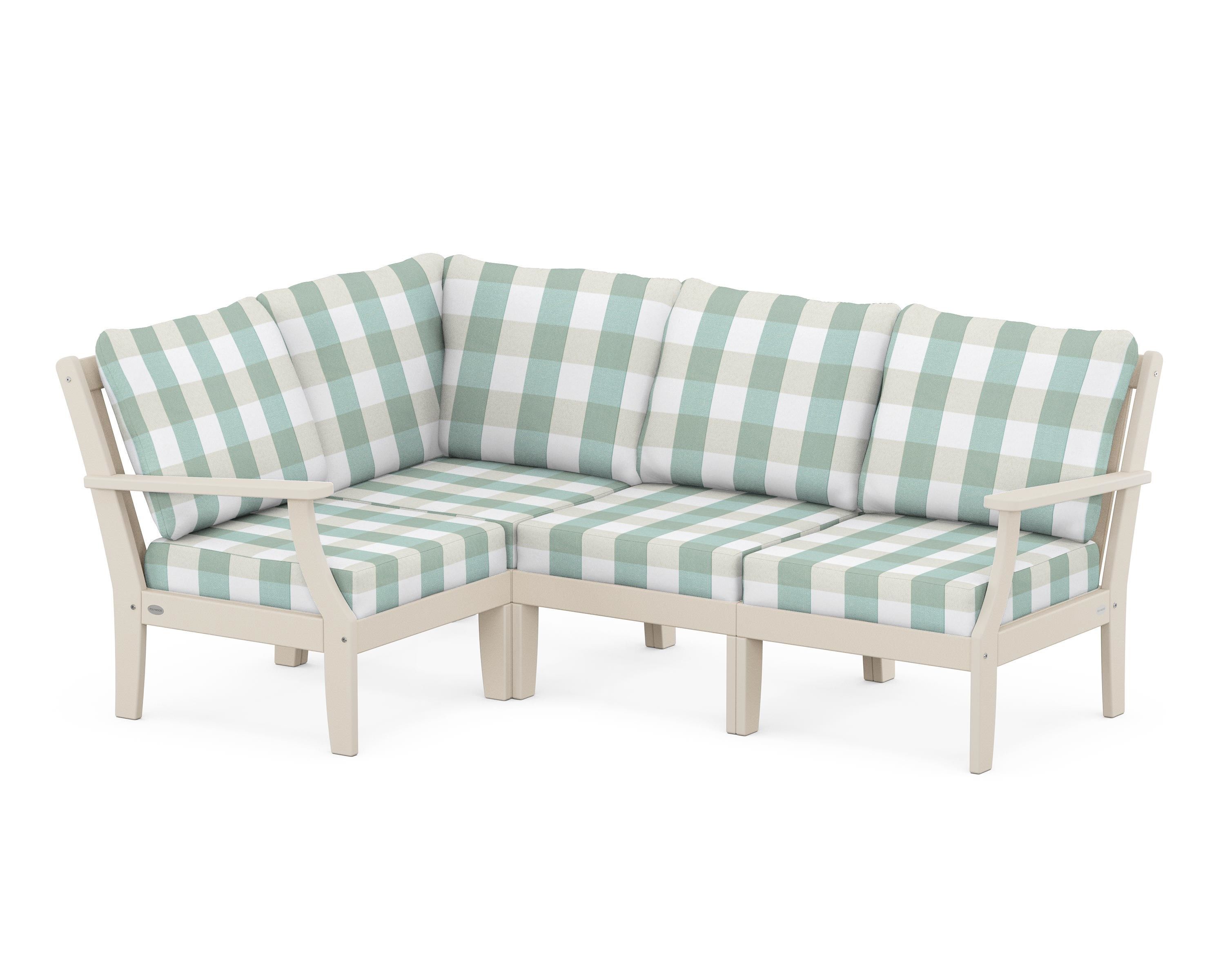 POLYWOOD® Braxton Modular 4-Piece Deep Seating Set in Sand / Buffalo Plaid Glacier Spa