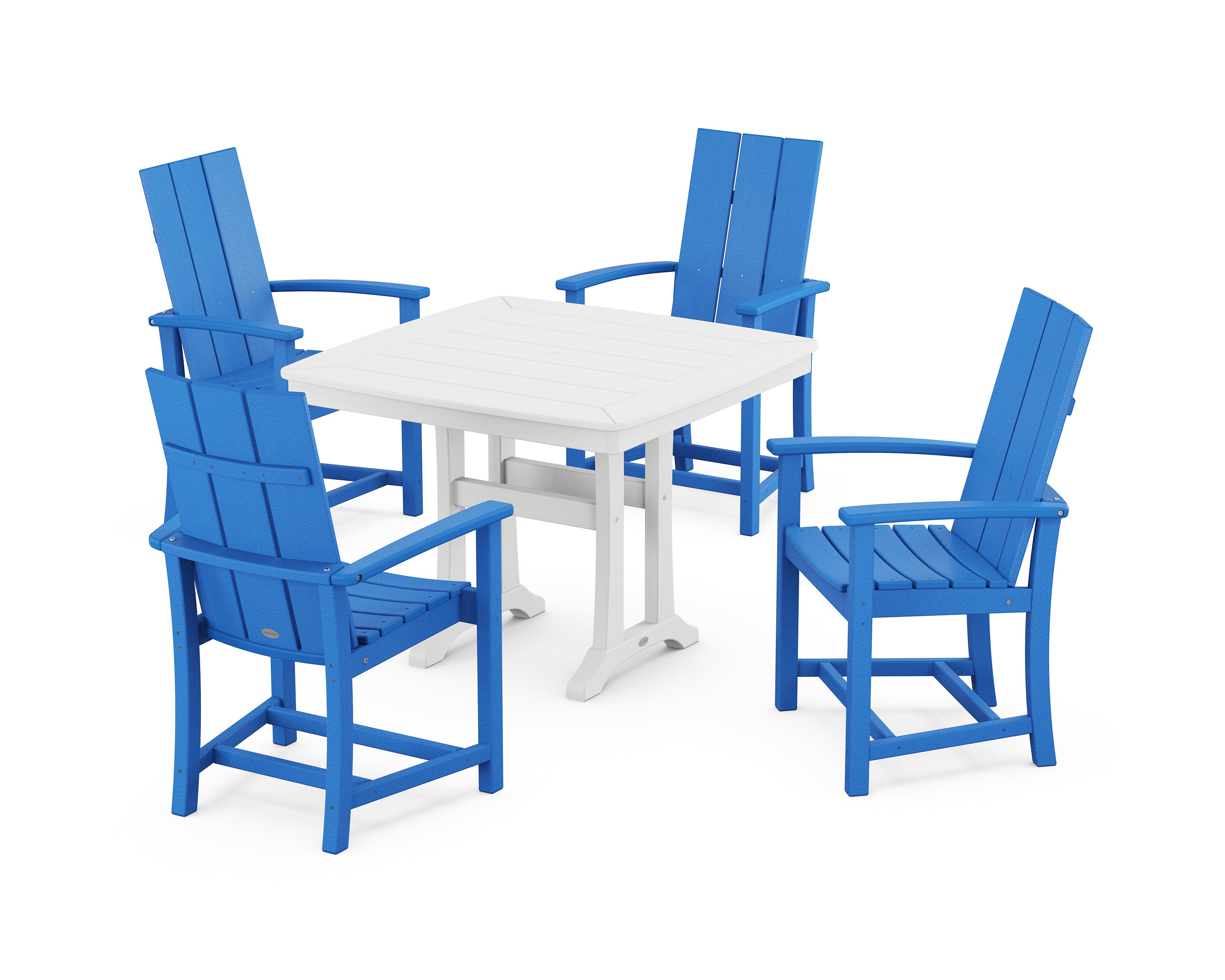 POLYWOOD® Modern Adirondack 5-Piece Dining Set with Trestle Legs in Pacific Blue / White