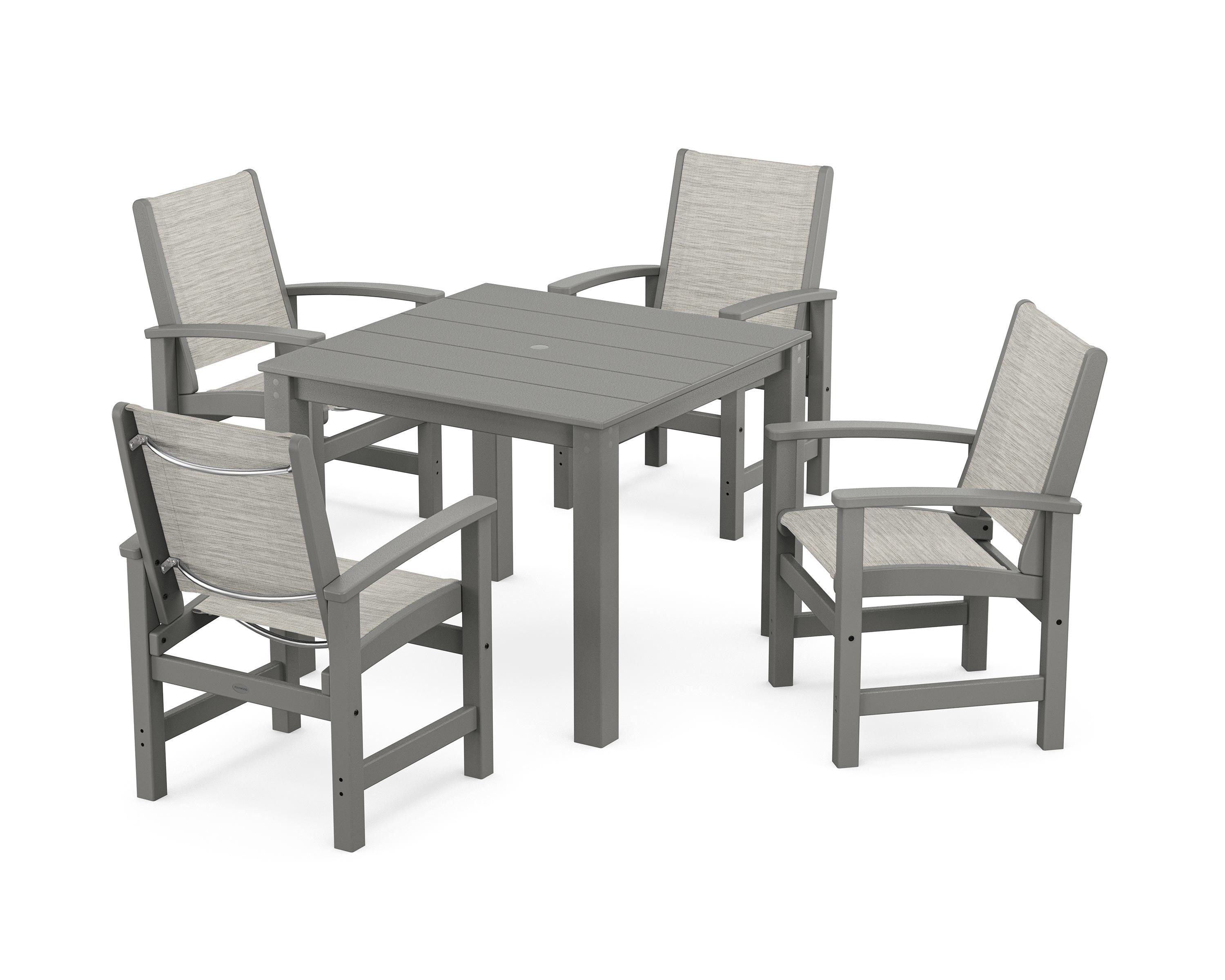 POLYWOOD® Coastal 5-Piece Parsons Dining Set in Slate Grey / Birch Sling