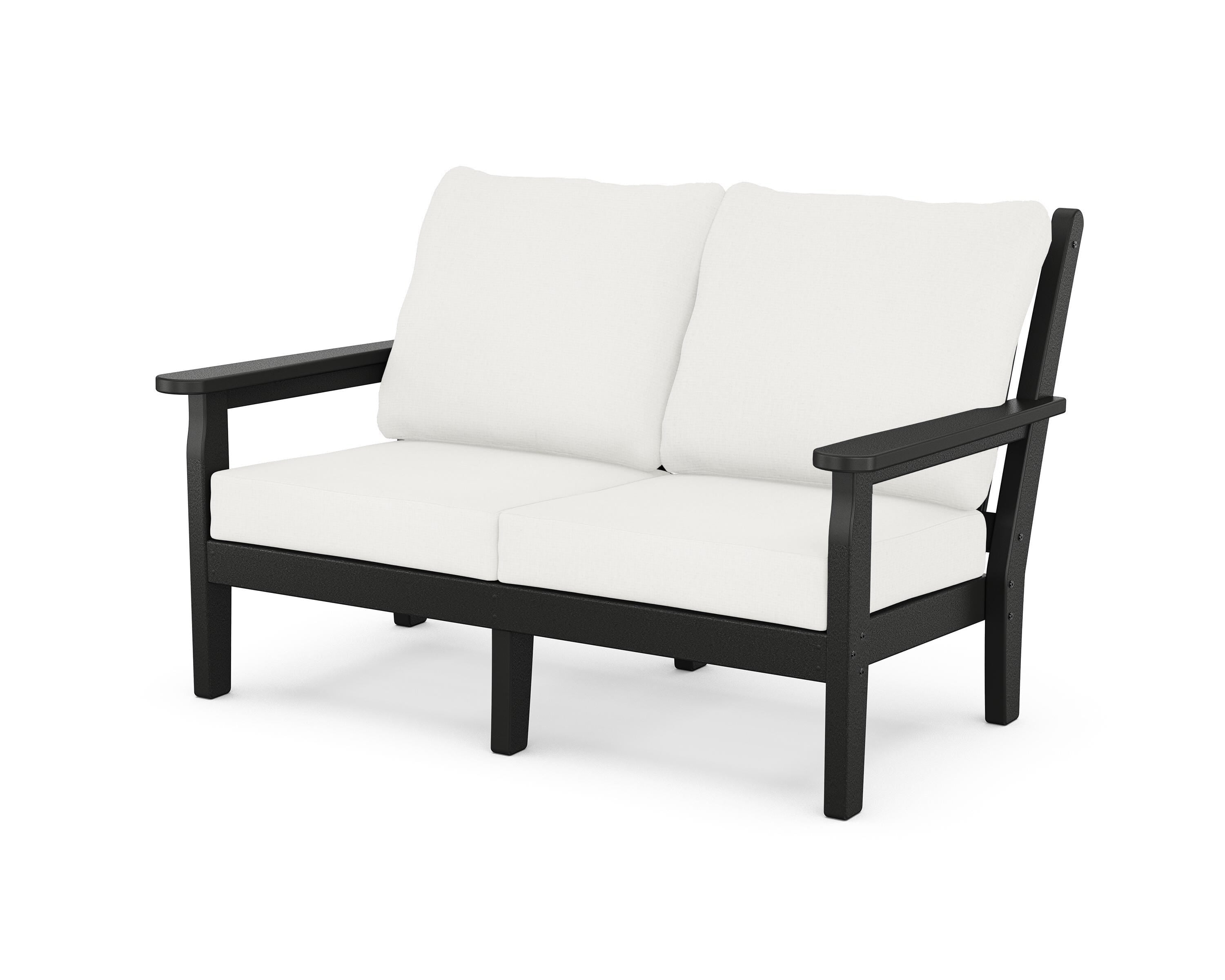 POLYWOOD® Chippendale Deep Seating Loveseat in Black / Natural Linen