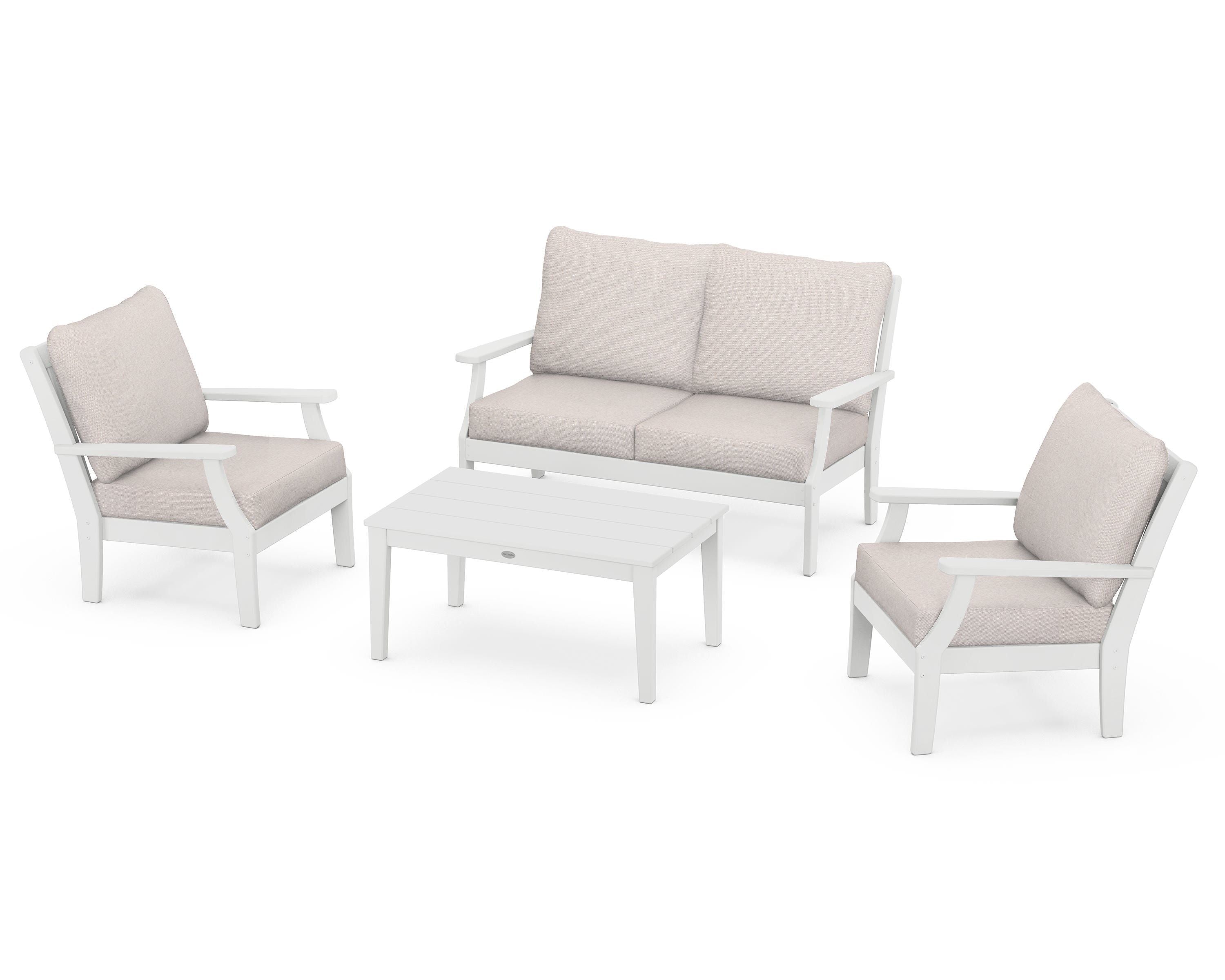 POLYWOOD® Braxton 4-Piece Deep Seating Chair Set in White / Dune Burlap