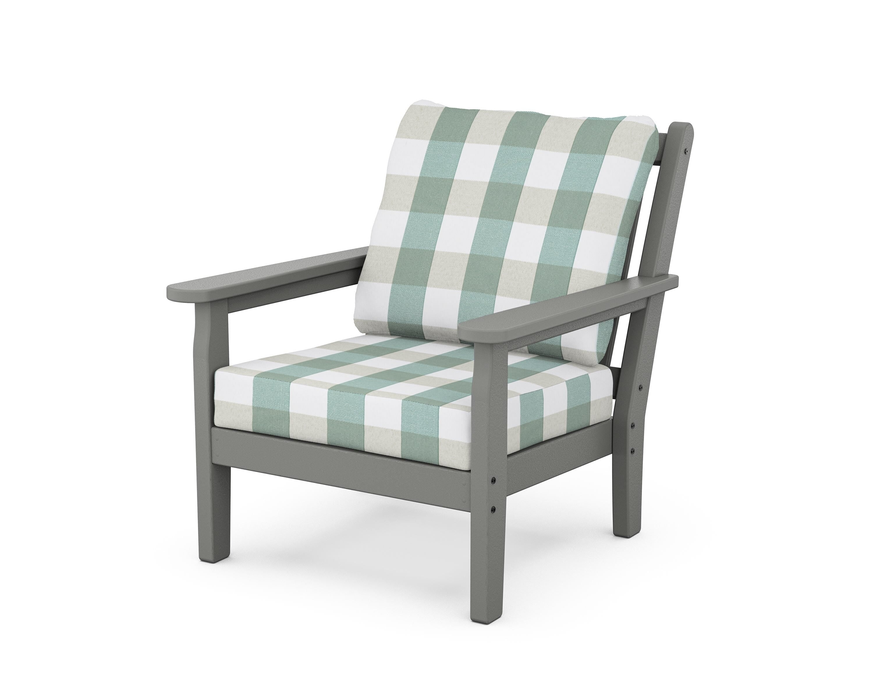 POLYWOOD® Chippendale Deep Seating Chair in Slate Grey / Buffalo Plaid Glacier Spa