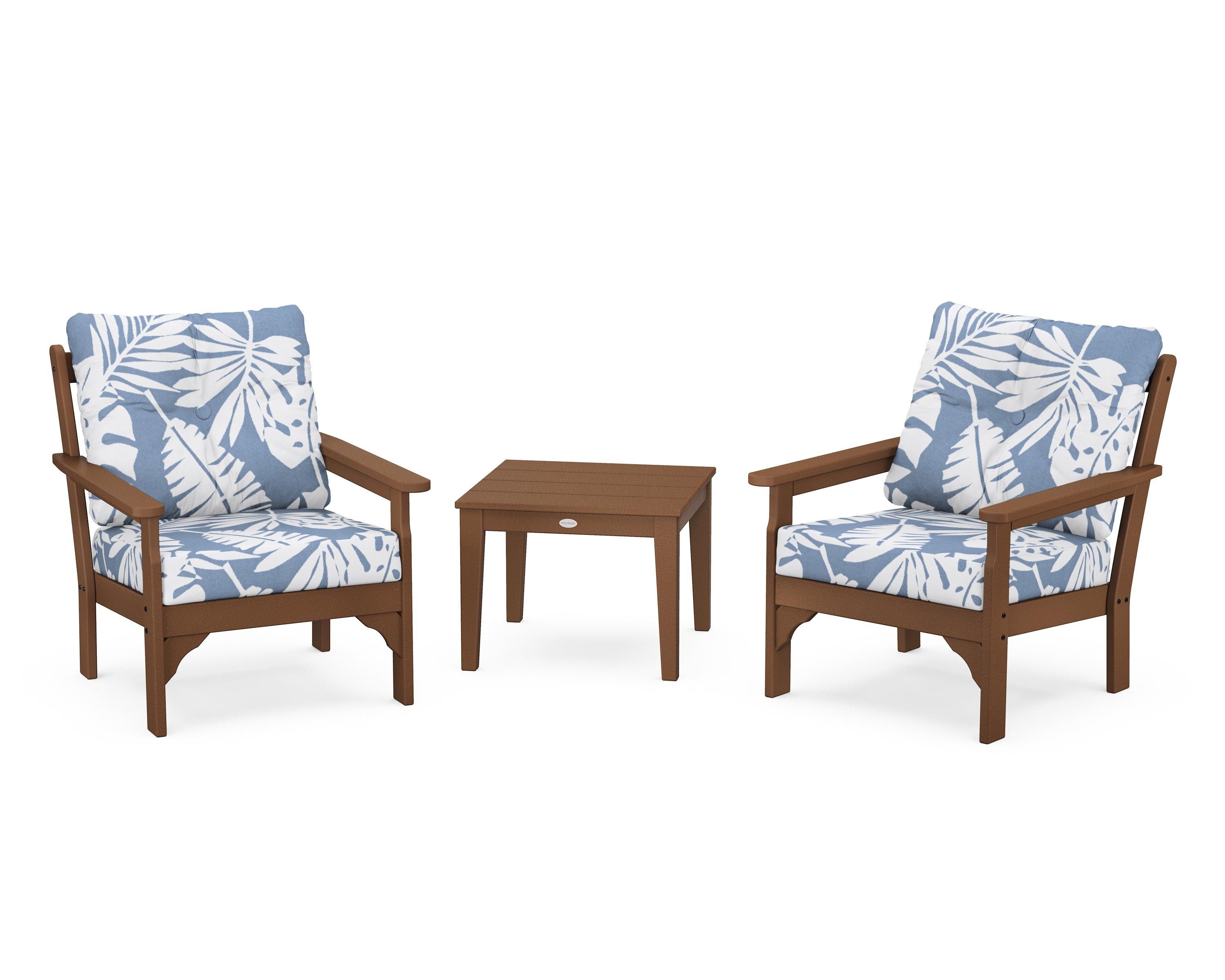 POLYWOOD® Vineyard 3-Piece Deep Seating Set in Teak / Leaf Sky Blue