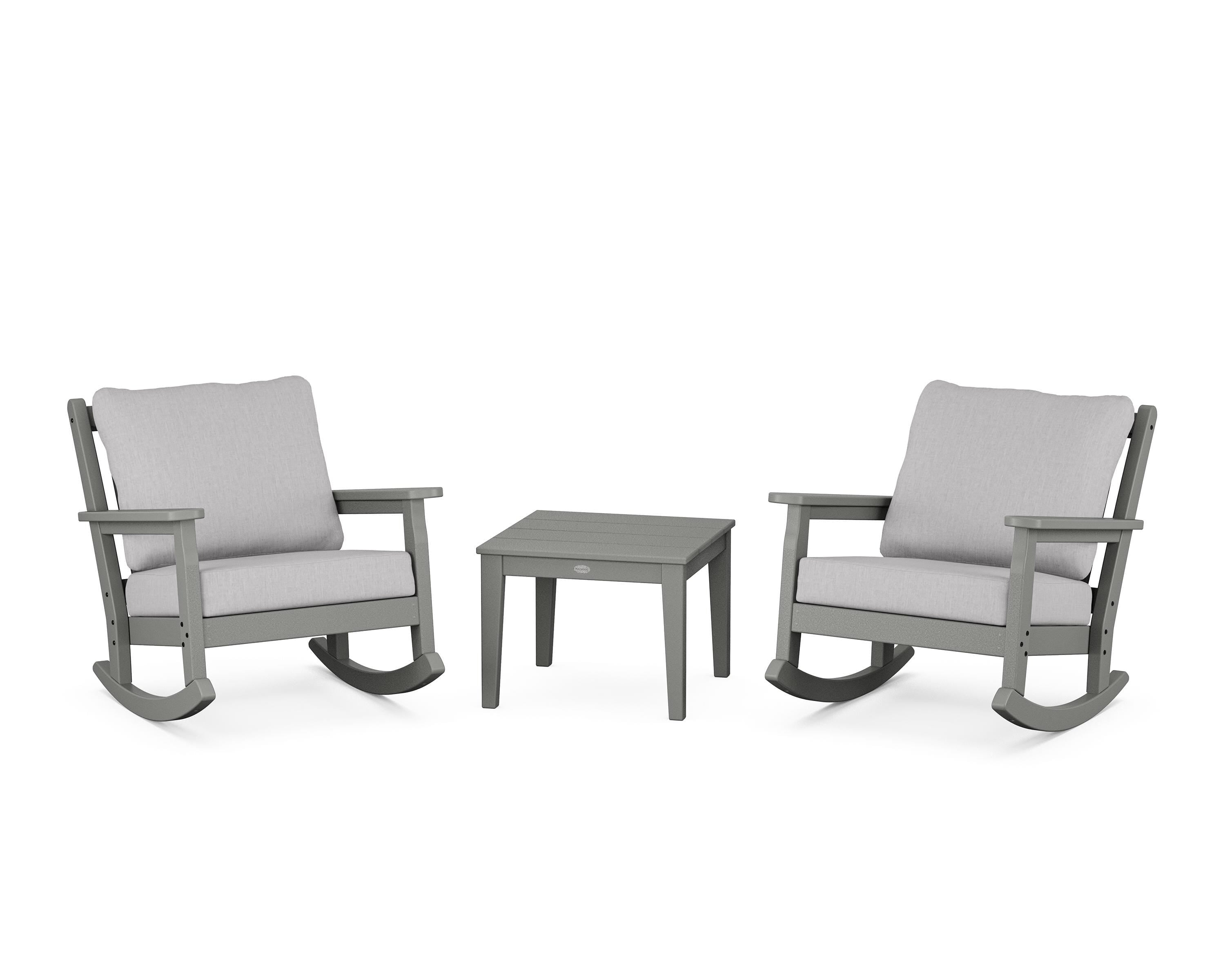 POLYWOOD® Chippendale 3-Piece Deep Seating Rocker Set in Slate Grey / Granite