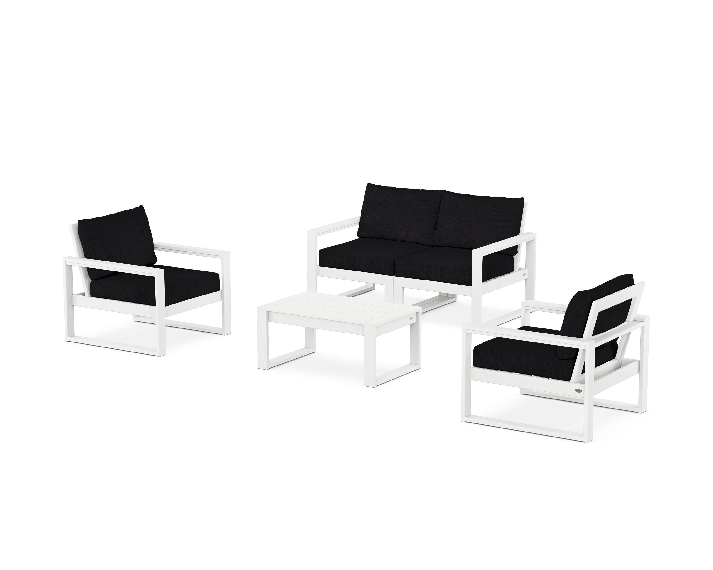 POLYWOOD® EDGE Sectional 4-Piece Deep Seating Set with Loveseat in White / Midnight Linen