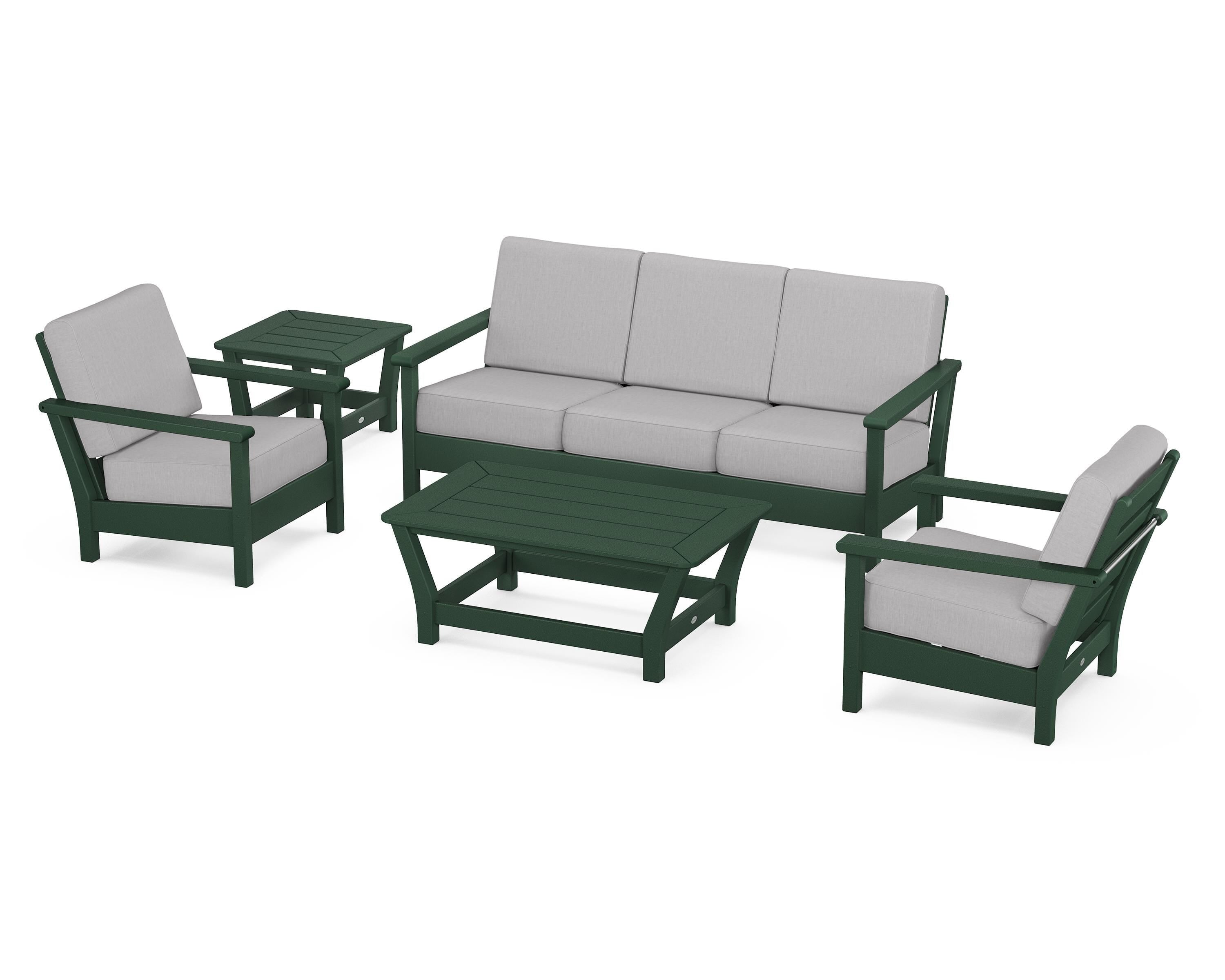 POLYWOOD® Harbour 5-Piece Deep Seating Set in Green / Granite