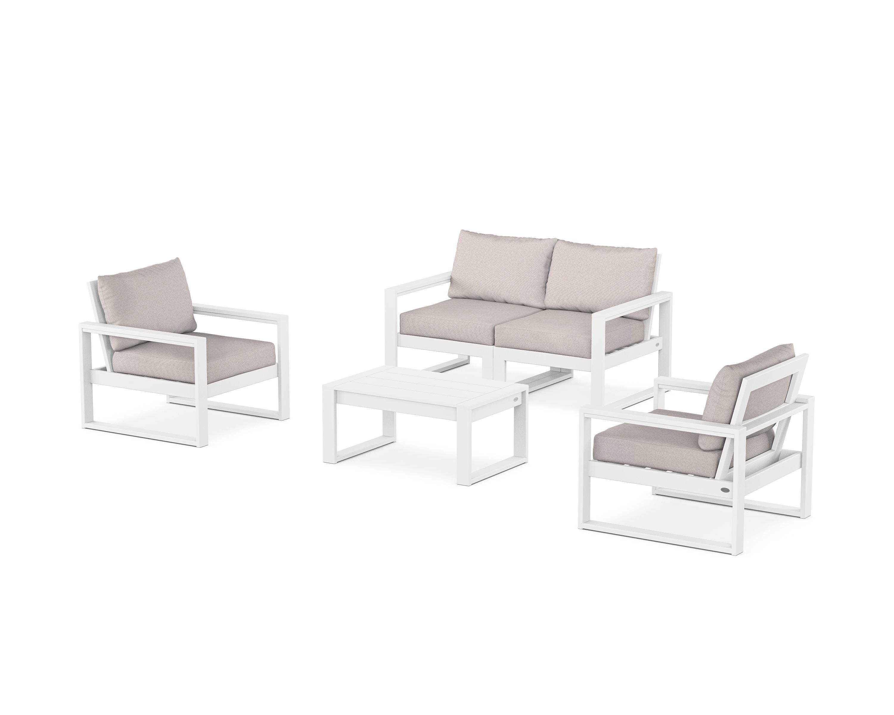 POLYWOOD® EDGE Sectional 4-Piece Deep Seating Set with Loveseat in White / Dune Burlap