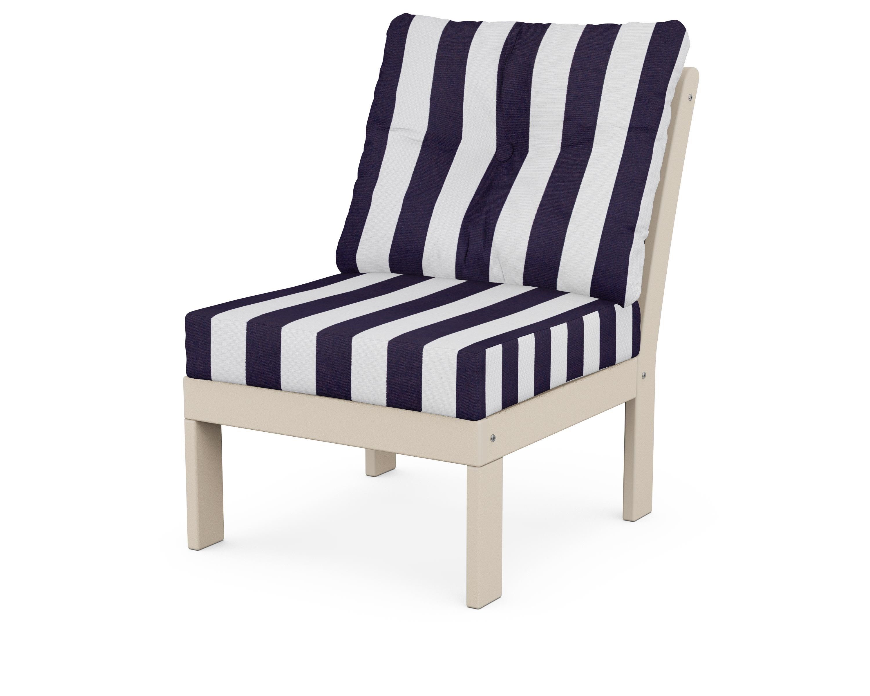 POLYWOOD® Vineyard Modular Armless Chair in Sand / Cabana Stripe Navy