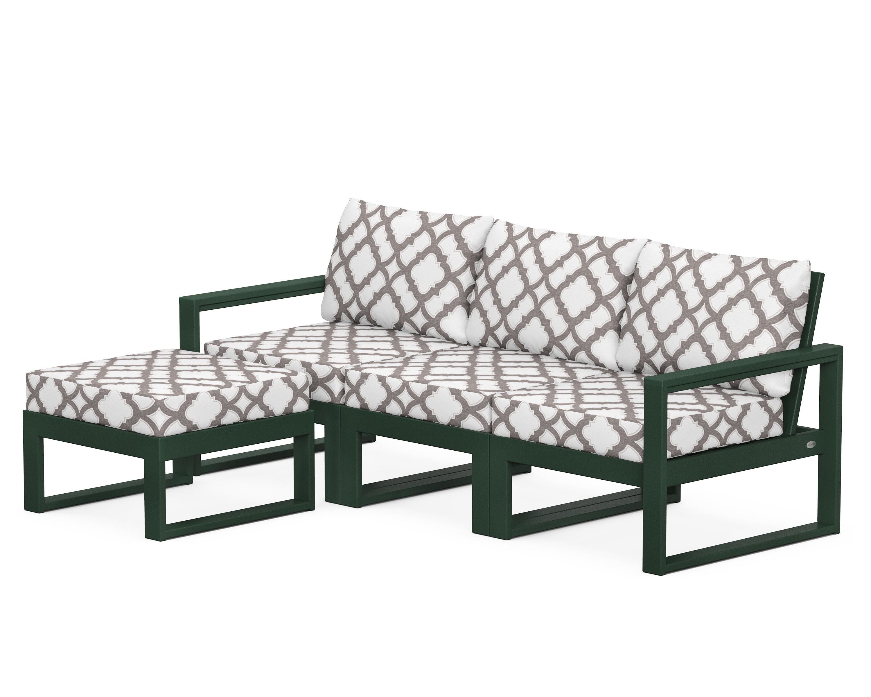 POLYWOOD® EDGE 4-Piece Modular Deep Seating Set with Ottoman in Green / Trellis Grey Mist