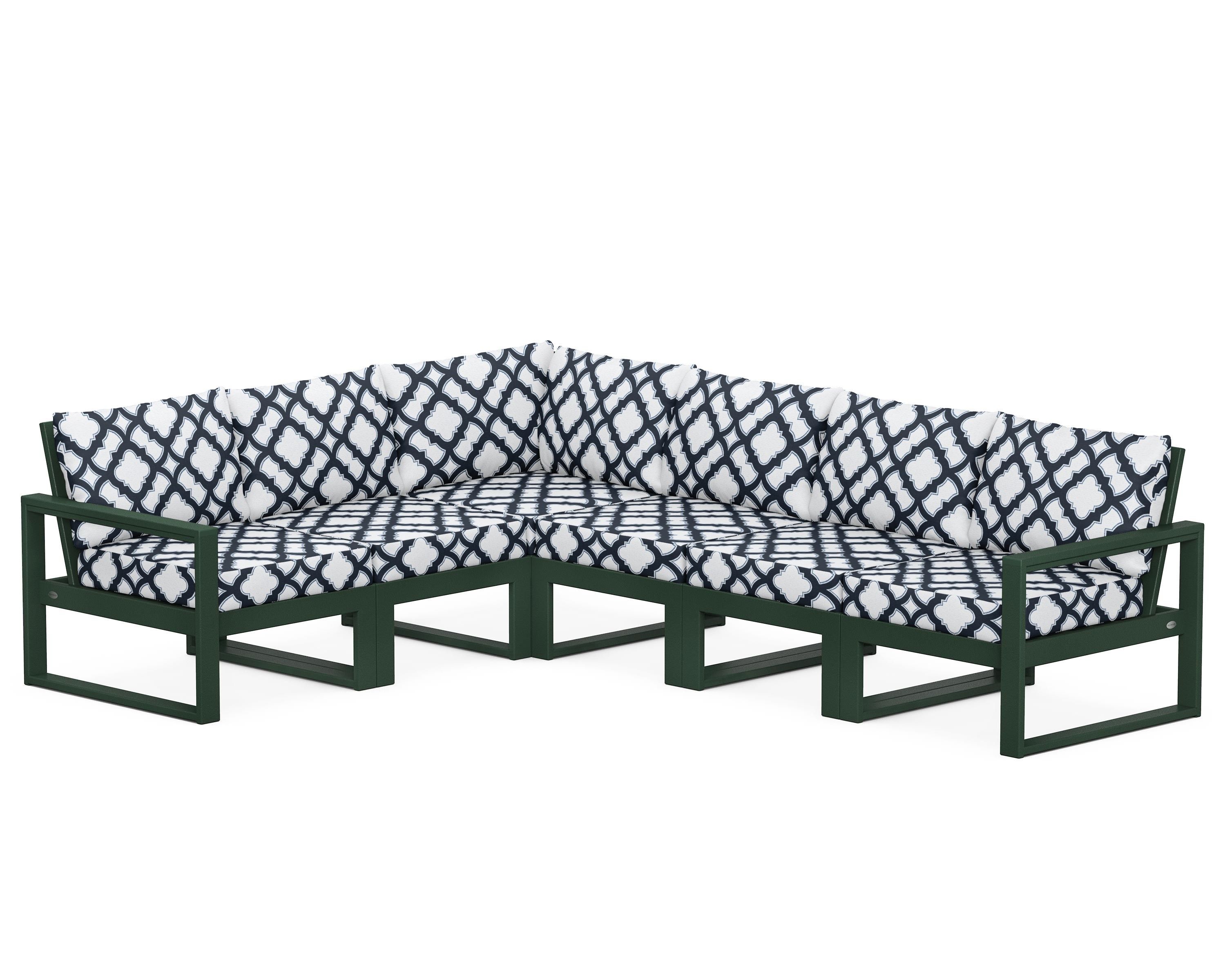POLYWOOD® EDGE 6-Piece Modular Deep Seating Set in Green / Trellis Marine Indigo