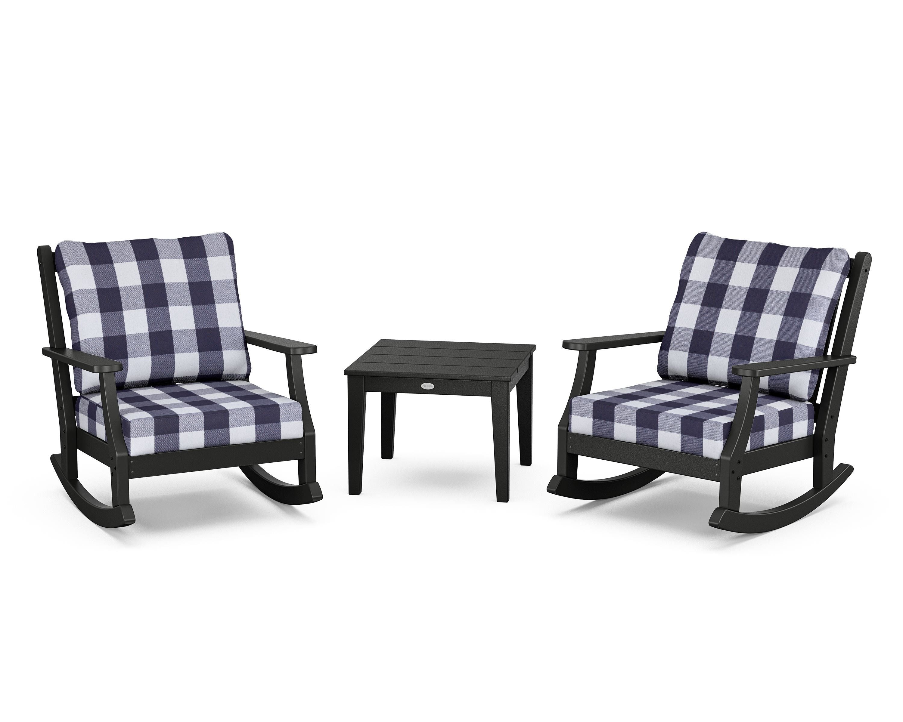 Country Living Wovendale 3-Piece Deep Seating Rocker Set in Black / Buffalo Plaid Navy
