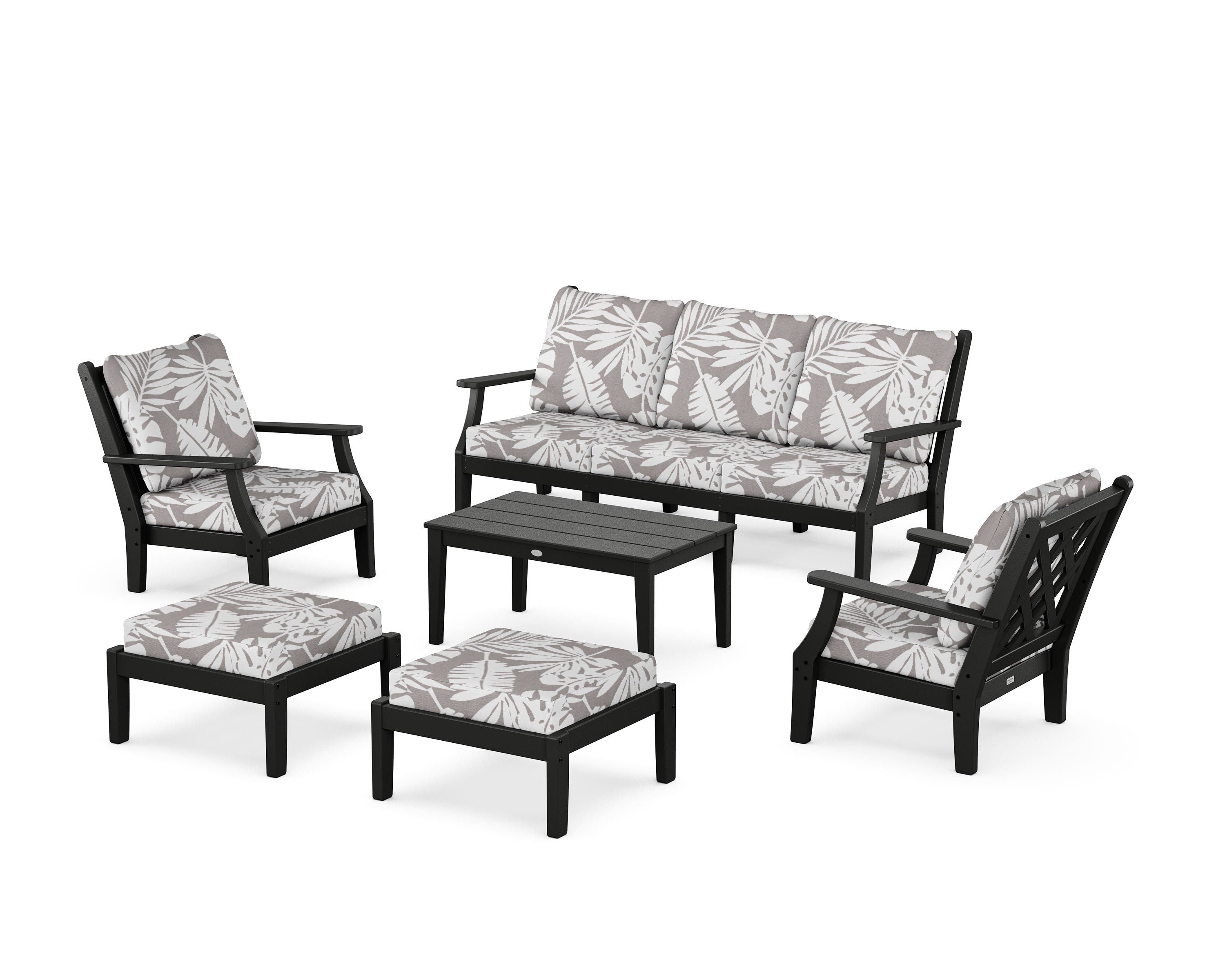 Country Living Wovendale 6-Piece Lounge Sofa Set in Black / Leaf Grey Mist