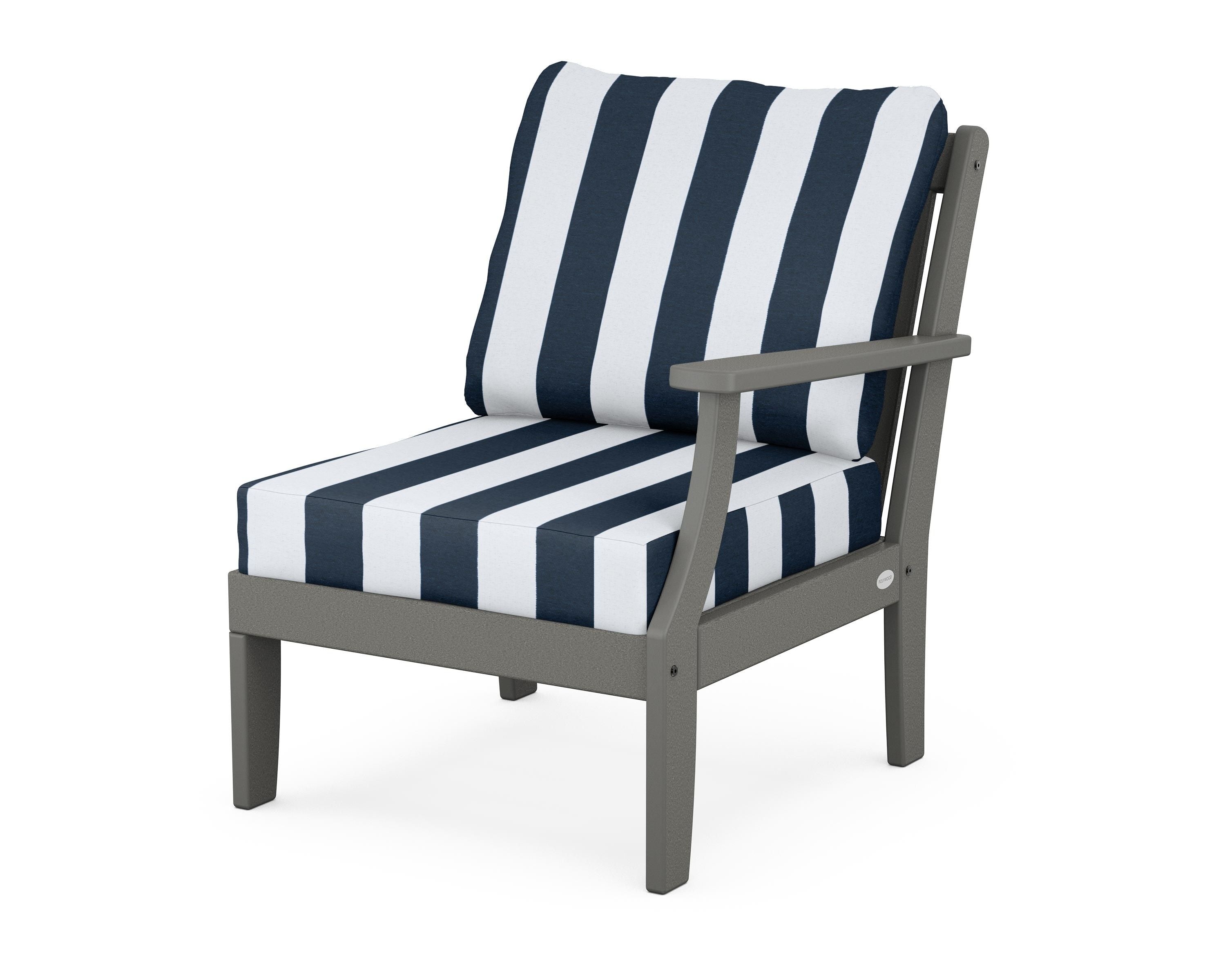 POLYWOOD® Braxton Modular Right Arm Chair in Slate Grey / Cabana Stripe Marine Indigo