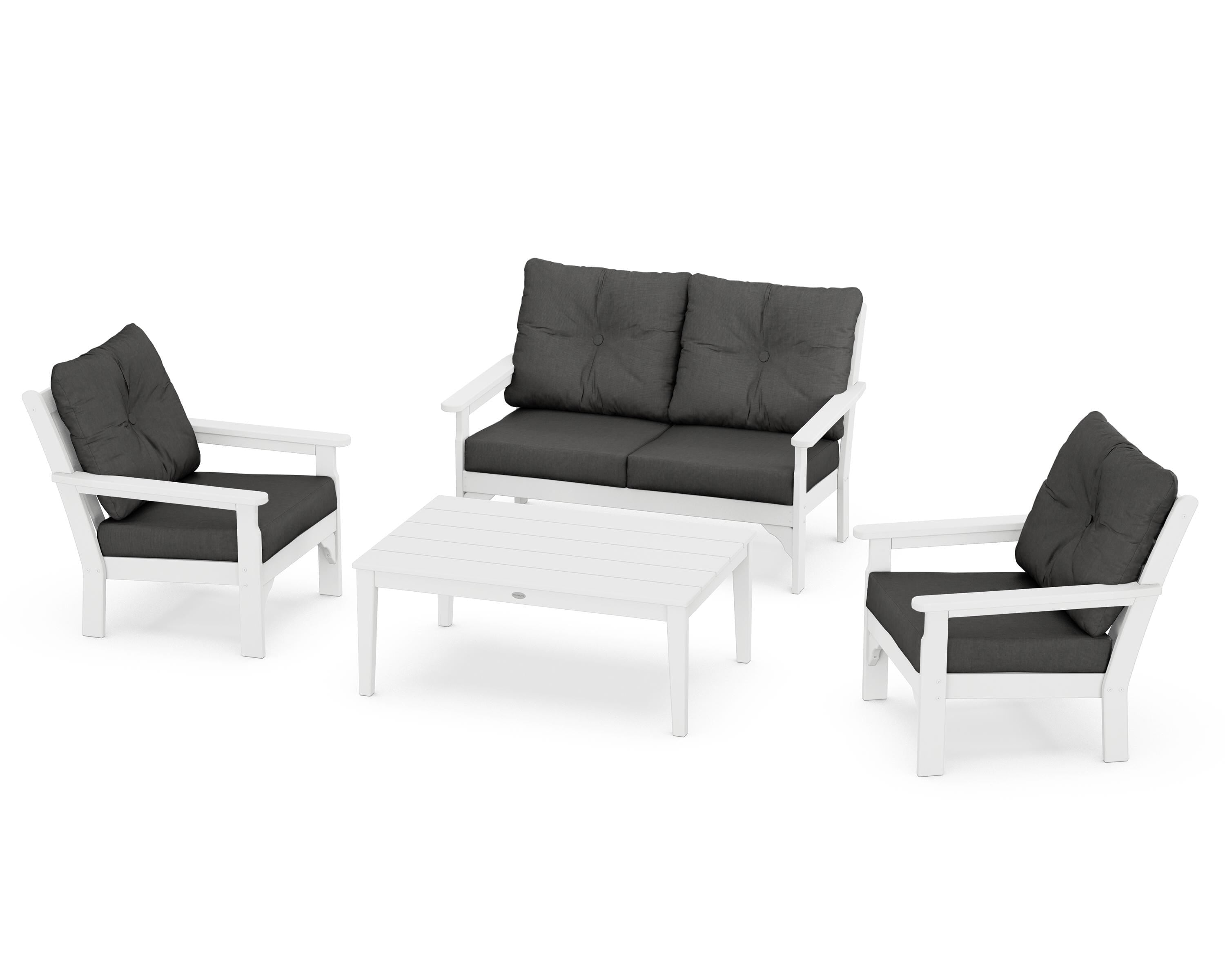 POLYWOOD® Vineyard 4-Piece Deep Seating Set in White / Spectrum Carbon