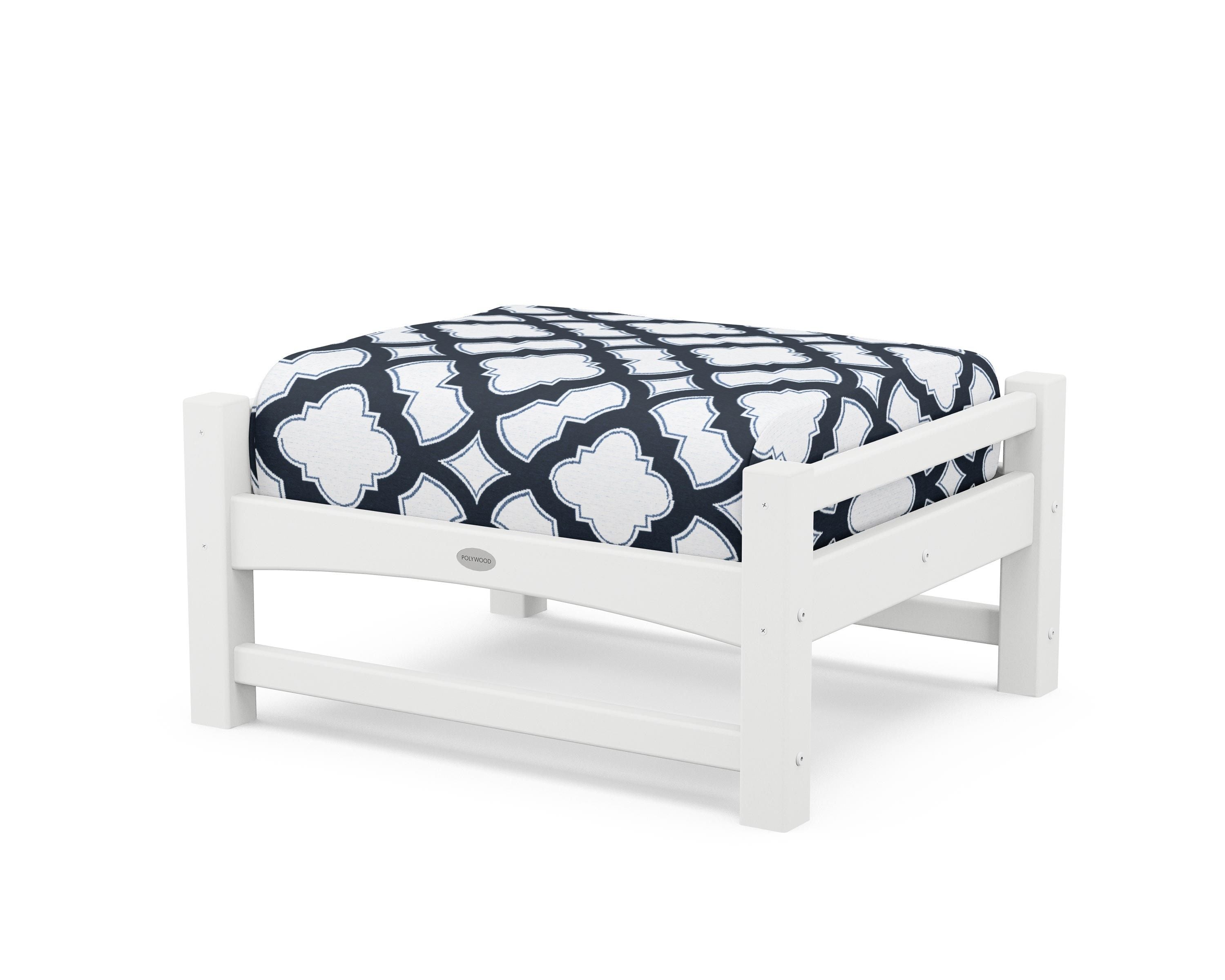 POLYWOOD® Club Ottoman in White / Trellis Marine Indigo
