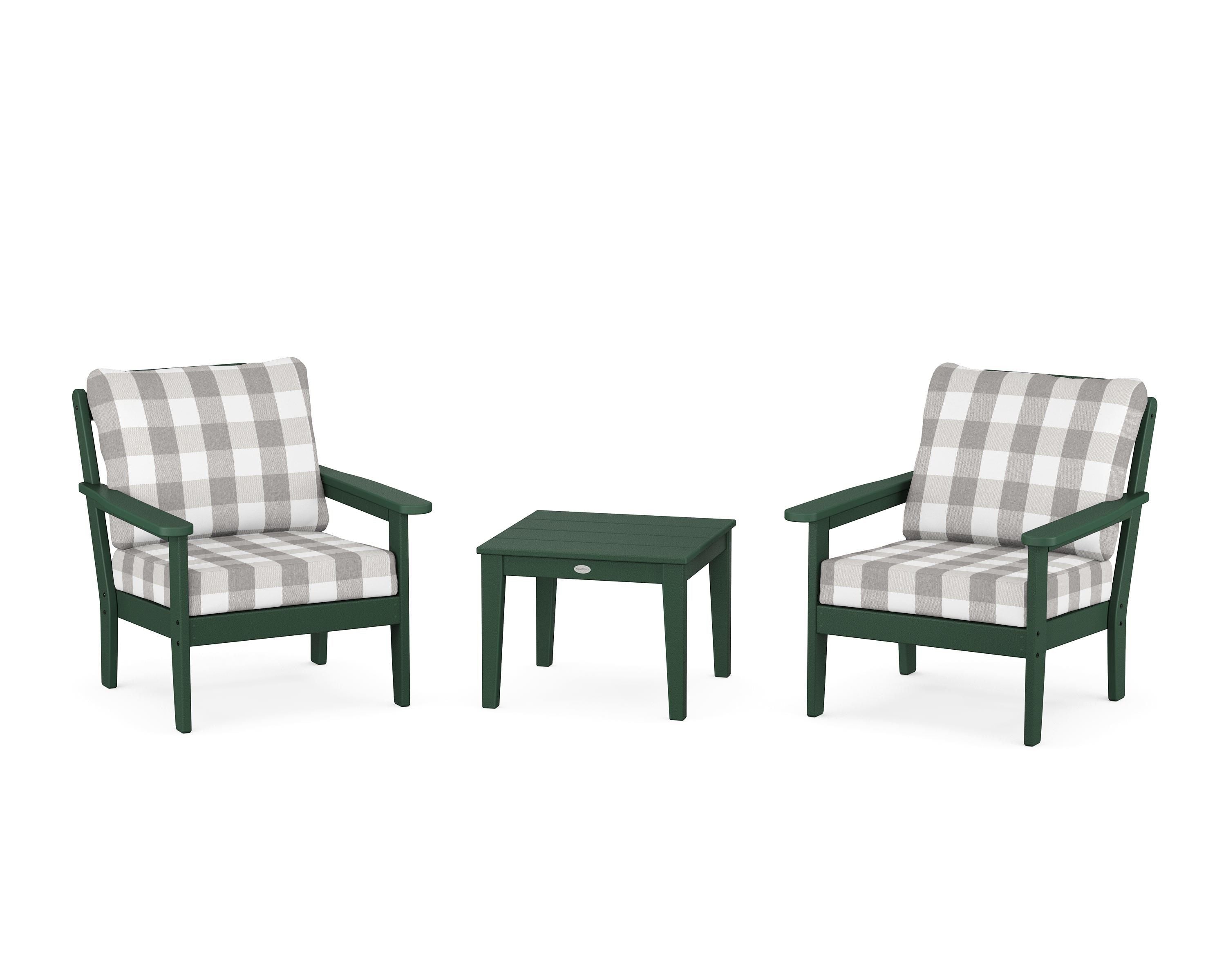 Country Living Cottage 3-Piece Deep Seating Set in Green / Buffalo Plaid Grey Mist