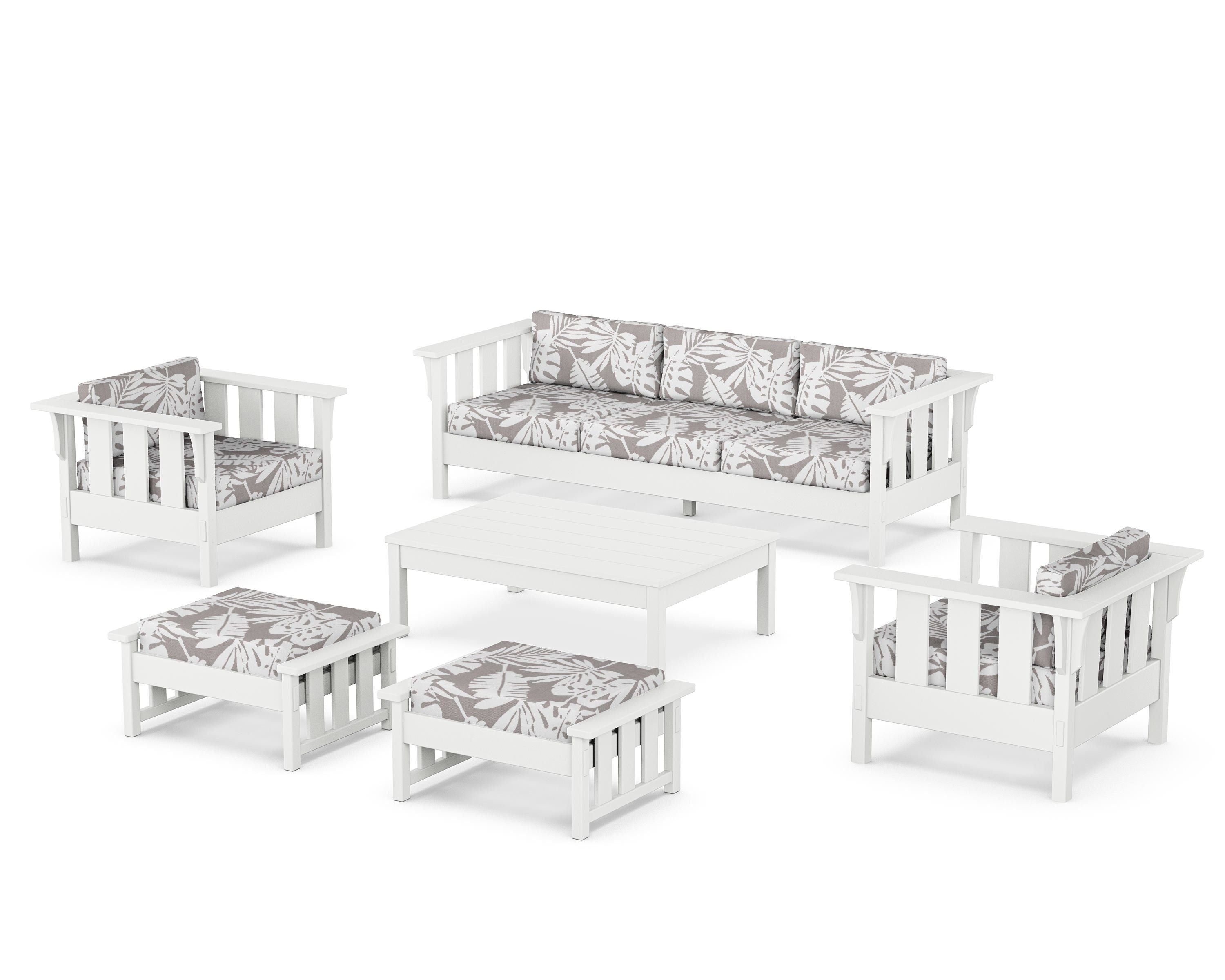 Martha Stewart by POLYWOOD® Acadia 6-Piece Lounge Sofa Set in White / Leaf Grey Mist