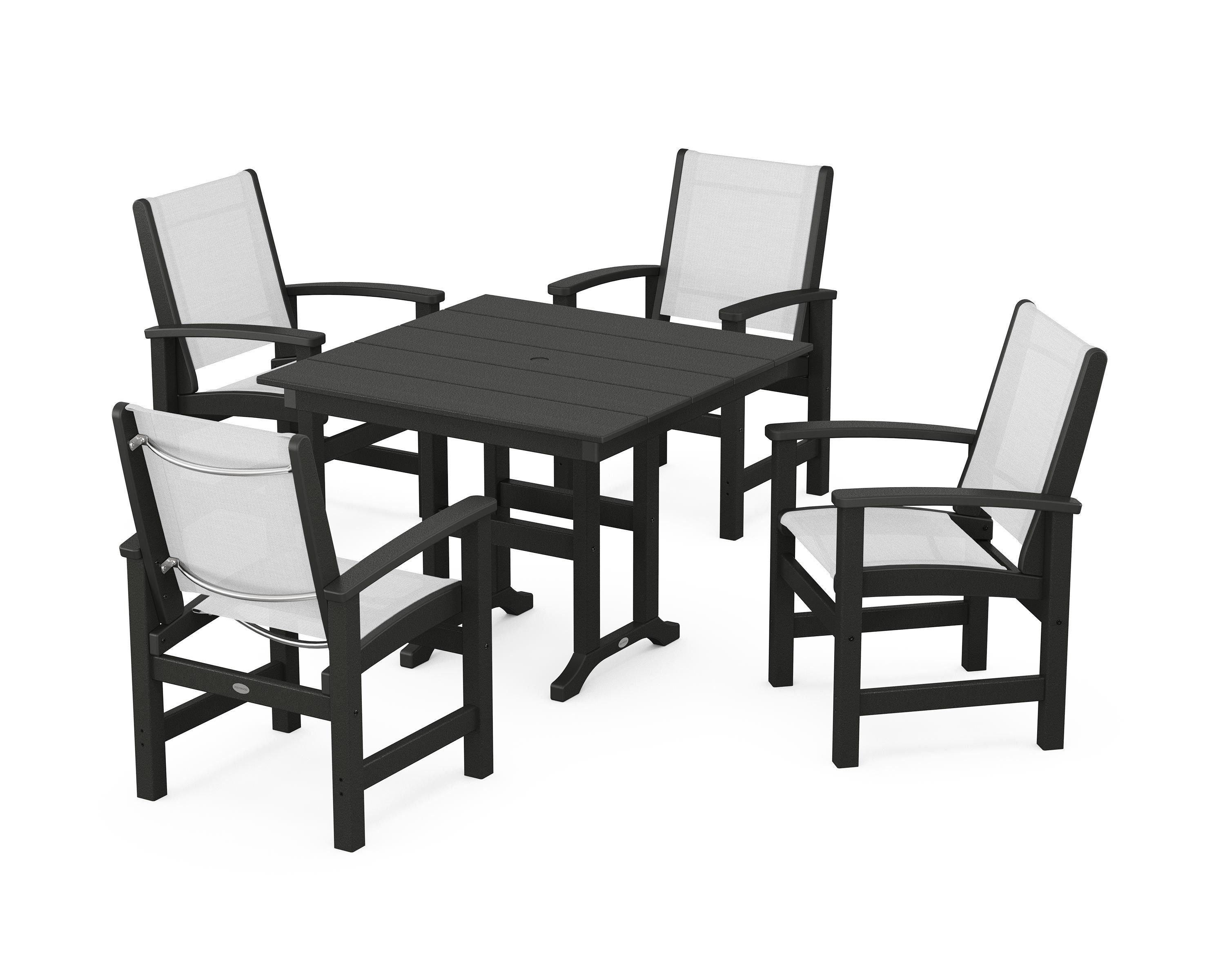 POLYWOOD® Coastal 5-Piece Farmhouse Dining Set in Black / White Sling