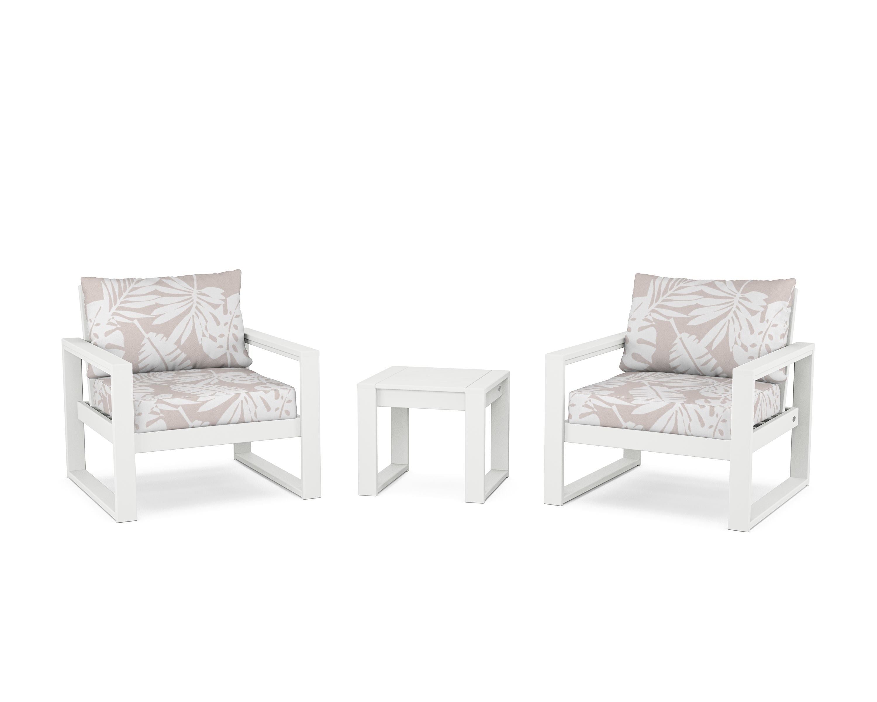 POLYWOOD® EDGE Sectional 3-Piece Deep Seating Set in White / Leaf Dune Burlap