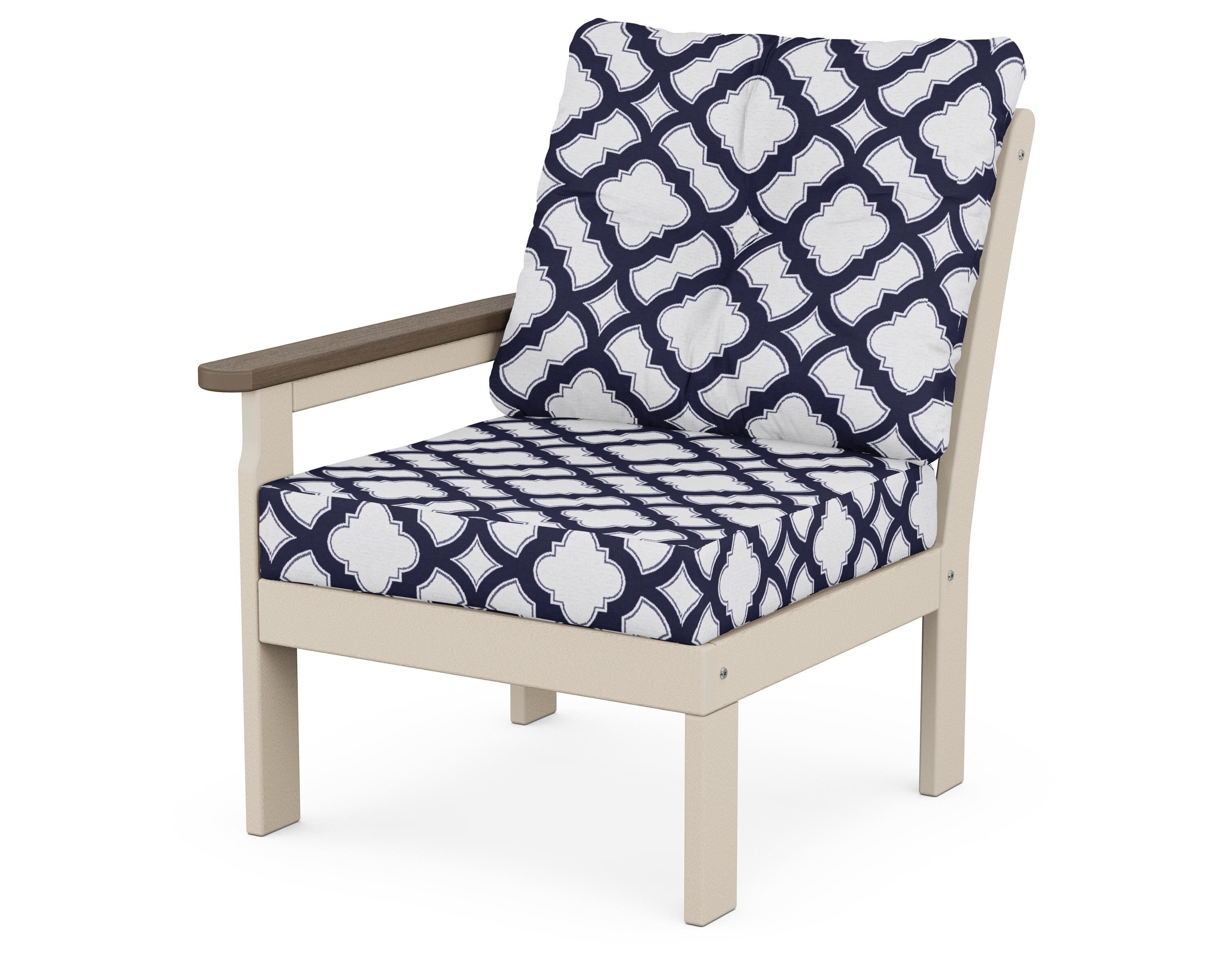 POLYWOOD® Vineyard Modular Left Arm Chair in Sand / Kona / Trellis Navy