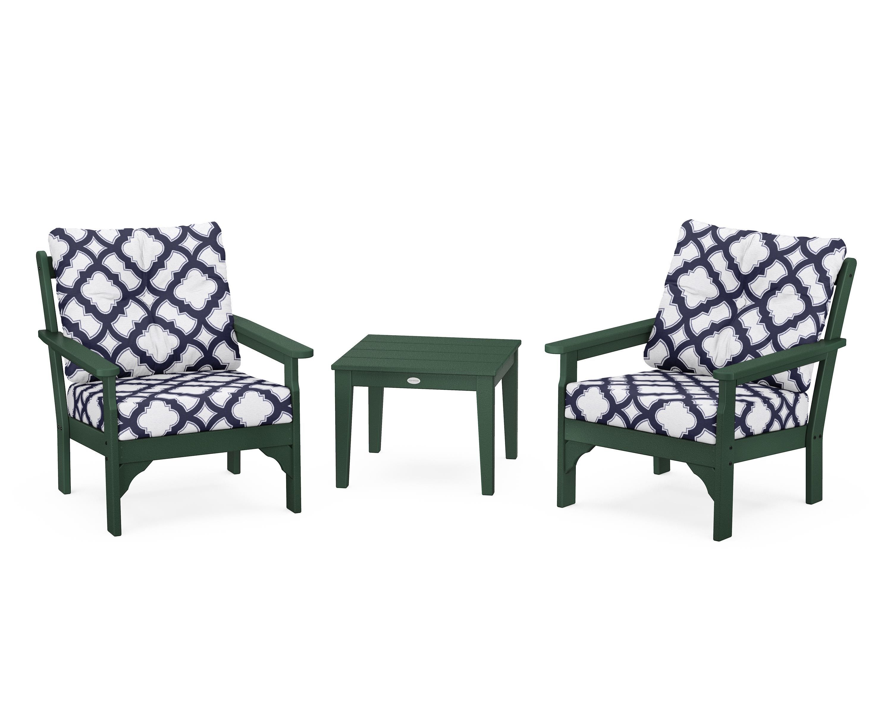 POLYWOOD® Vineyard 3-Piece Deep Seating Set in Green / Trellis Navy