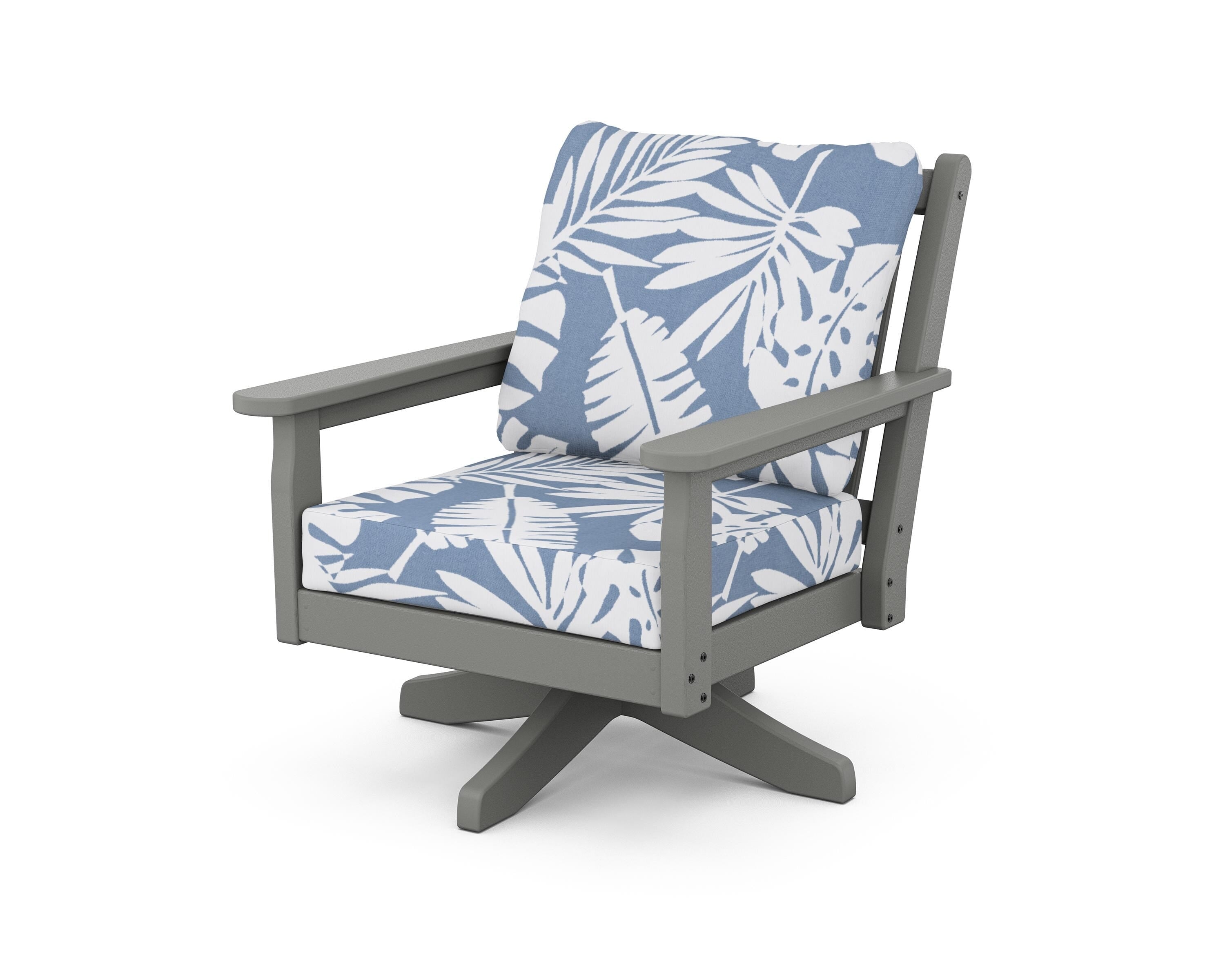 POLYWOOD® Chippendale Deep Seating Swivel Chair in Slate Grey / Leaf Sky Blue