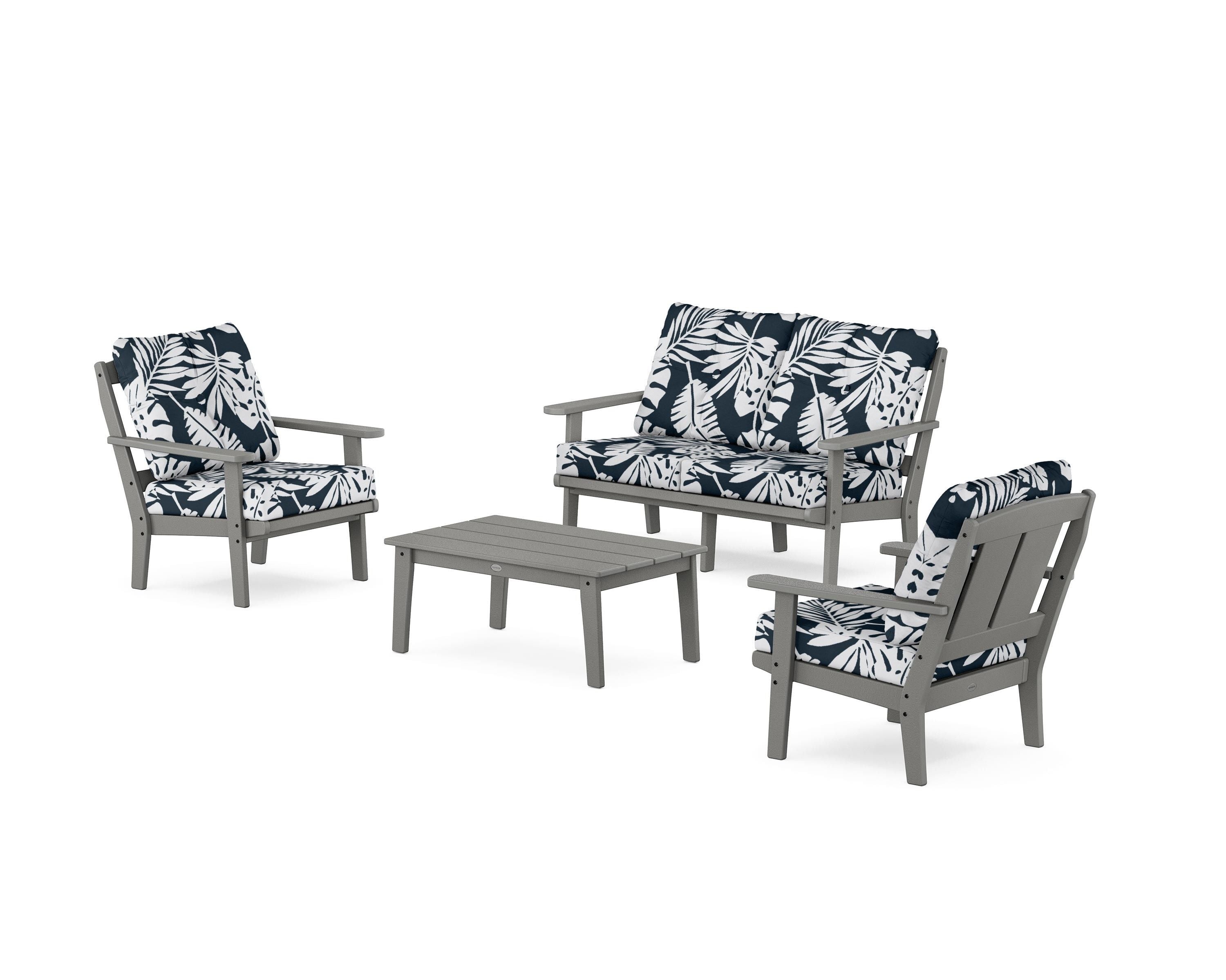 POLYWOOD® Mission 4-Piece Deep Seating Set with Loveseat in Slate Grey / Leaf Marine Indigo