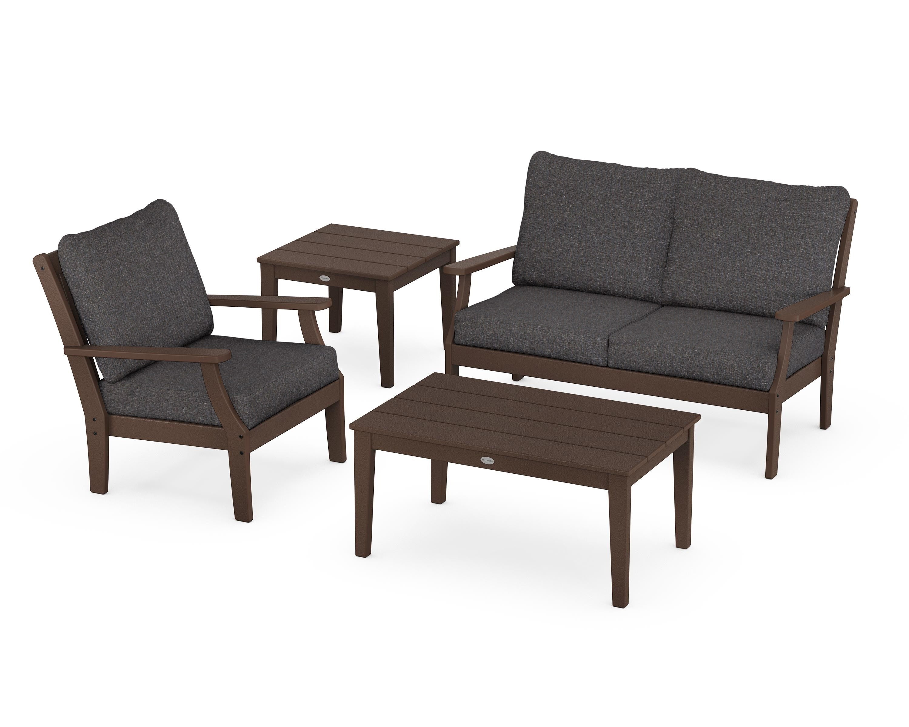 POLYWOOD® Braxton 4-Piece Deep Seating Set in Mahogany / Ash Charcoal