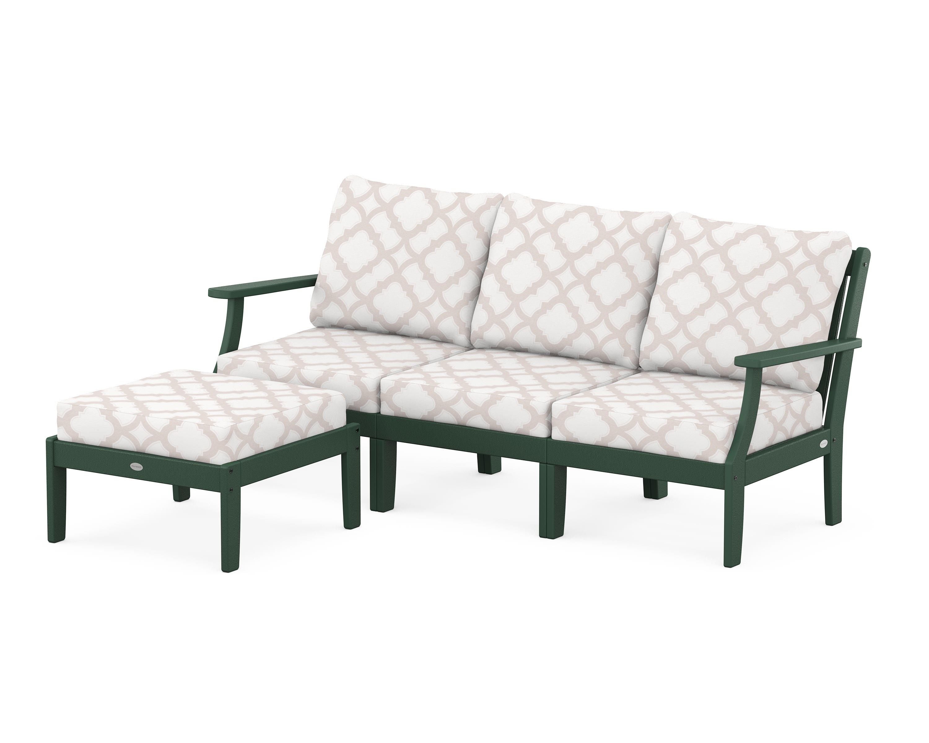 POLYWOOD® Braxton Modular 4-Piece Deep Seating Set with Ottoman in Green / Trellis Dune Burlap