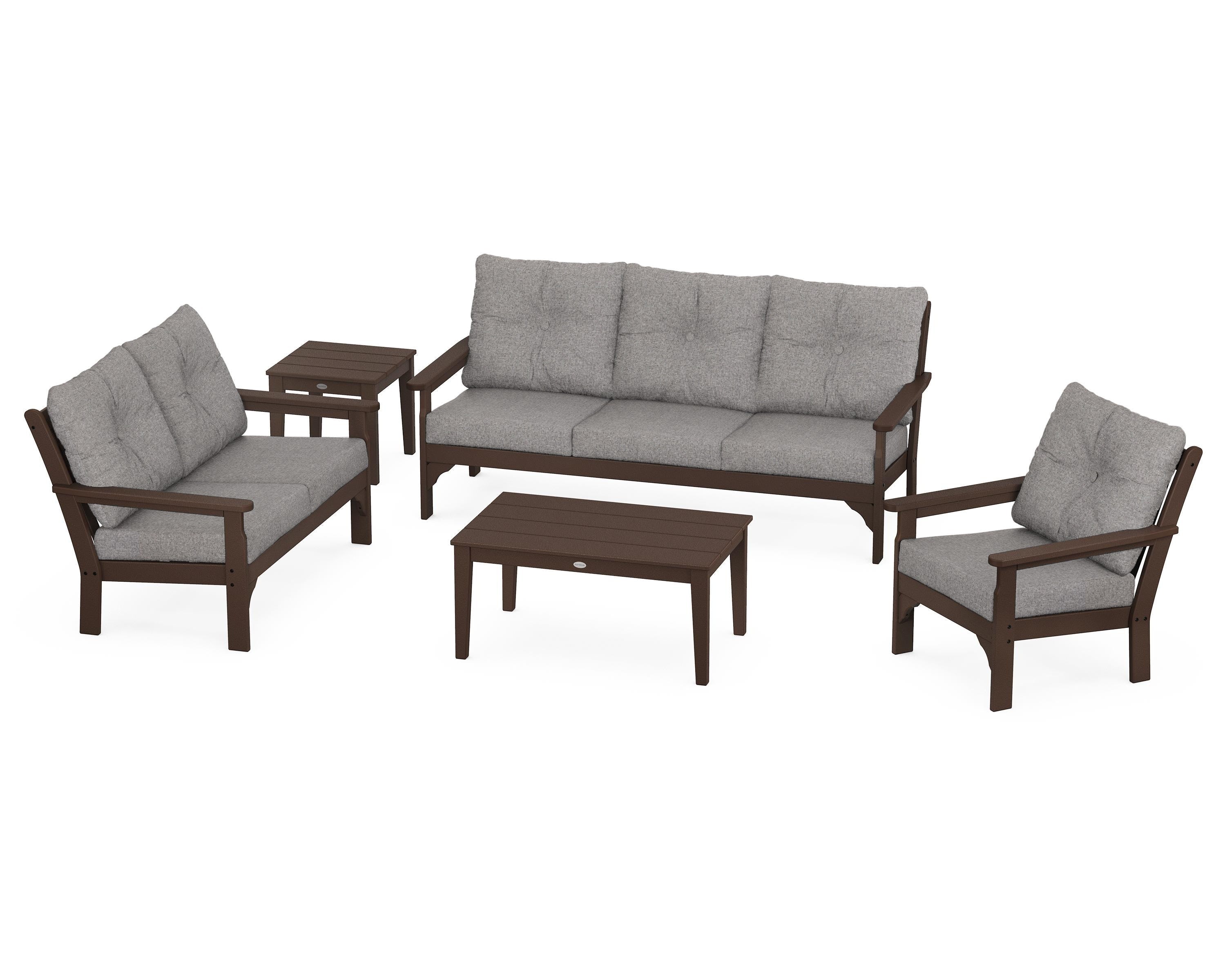 POLYWOOD® Vineyard 5 Piece Deep Seating Set in Mahogany / Grey Mist