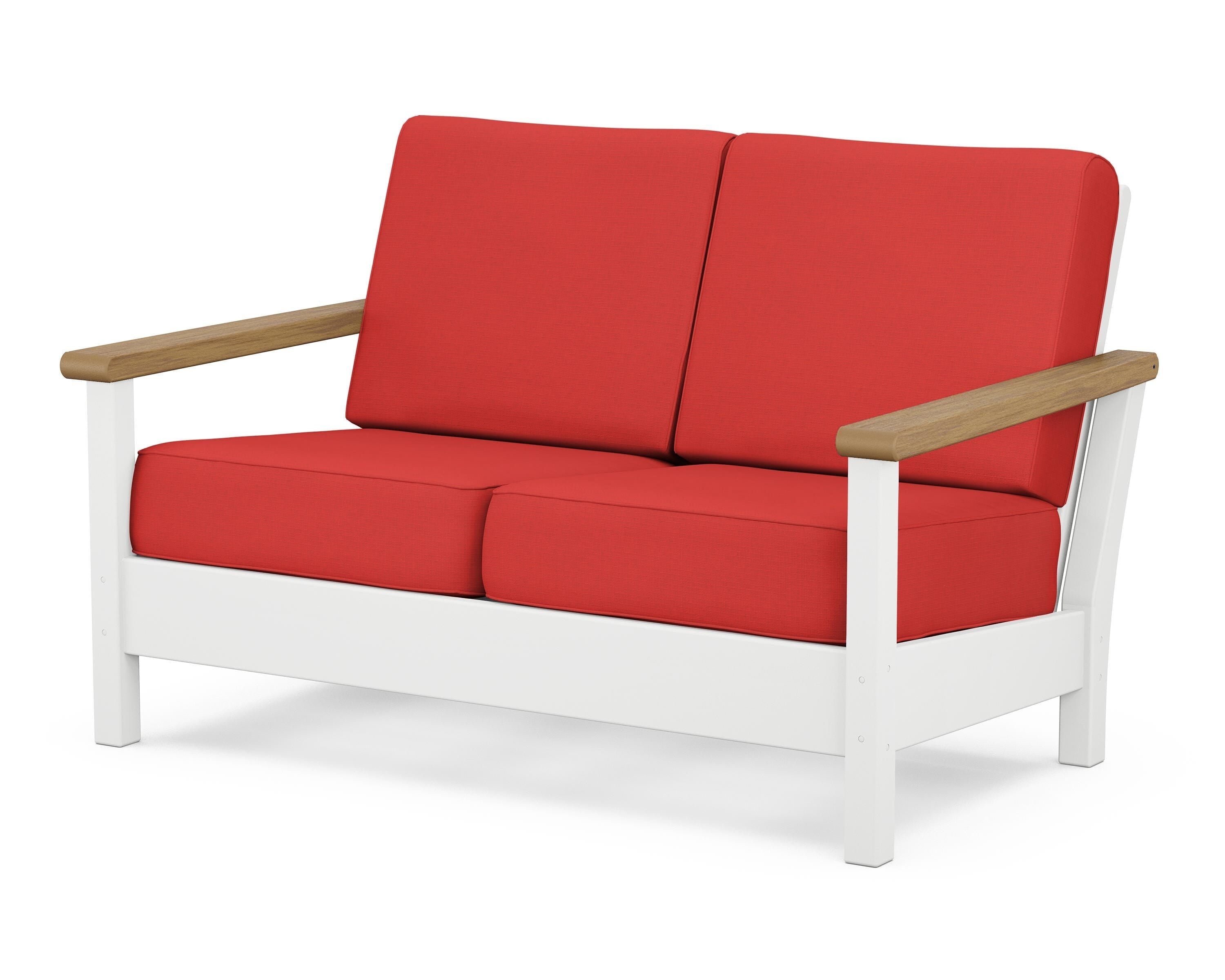 POLYWOOD® Harbour Deep Seating Loveseat in White / Natural / Crimson Linen